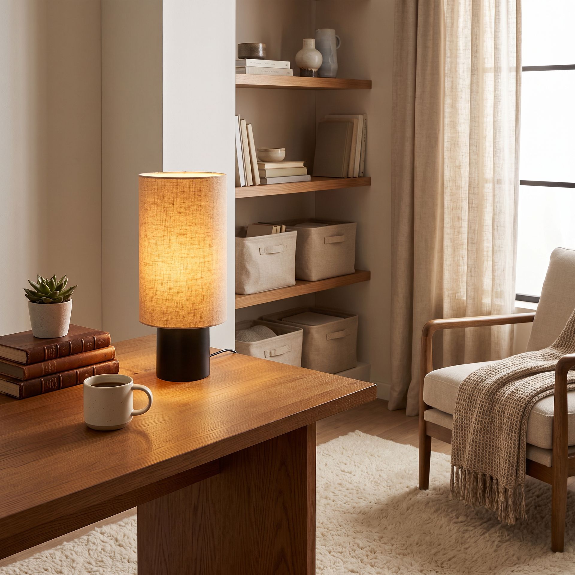 Livspace Modern Cylinder Table Lamp | Black