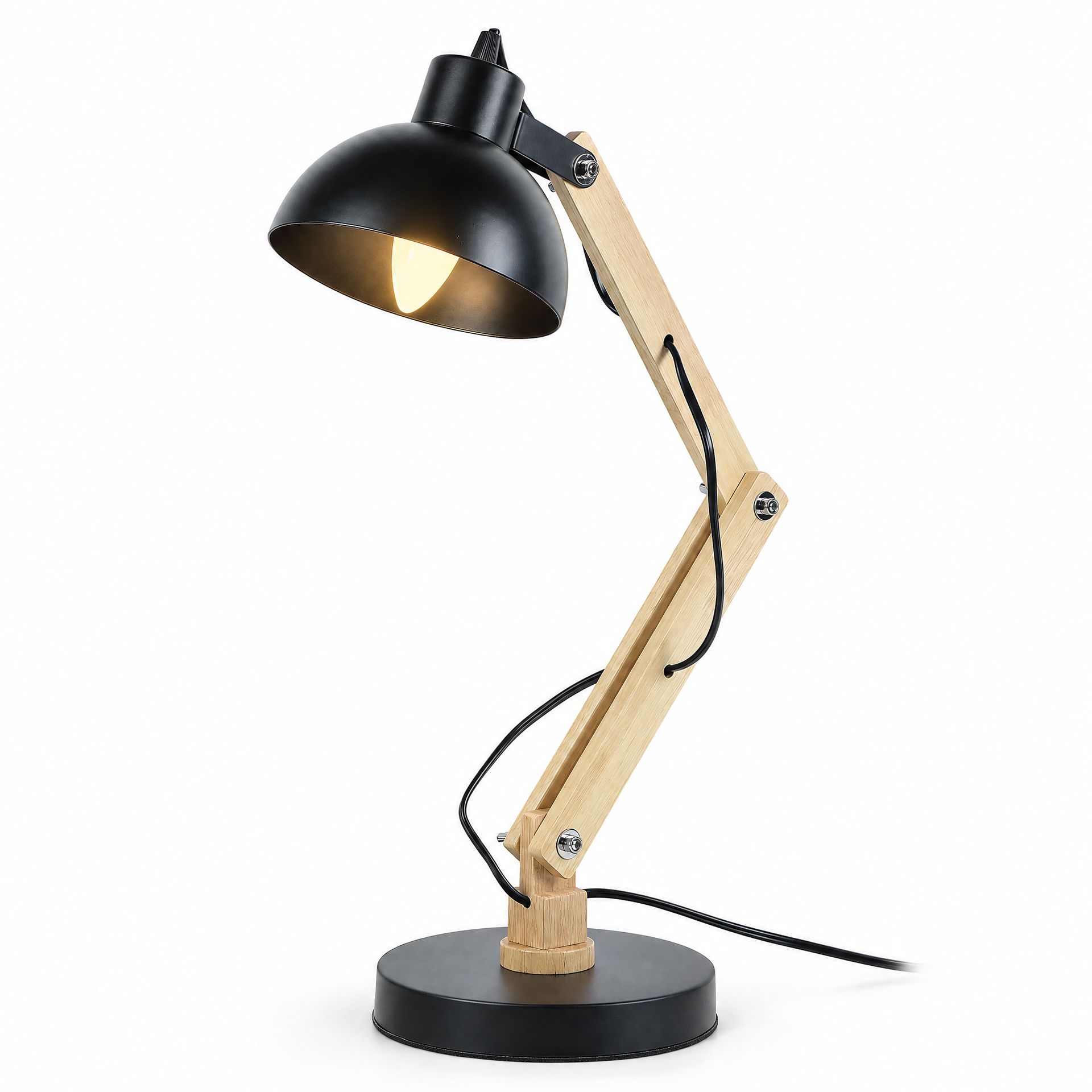 Livspace Modern Nordic Wood & Metal With Black Base Study Lamp | Black