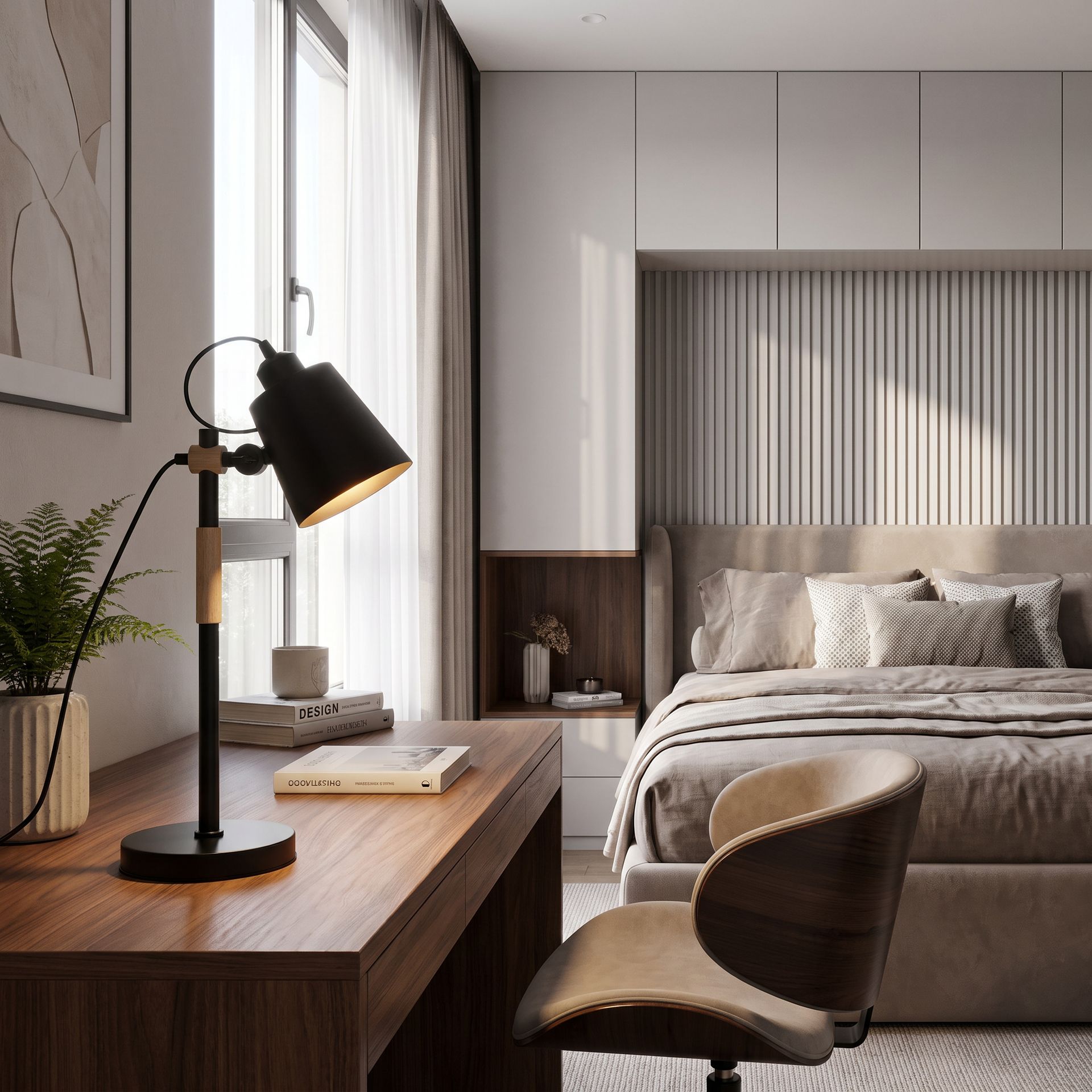 Livspace Modern Nordic Wood & Metal With Black Base Study Lamp | Black