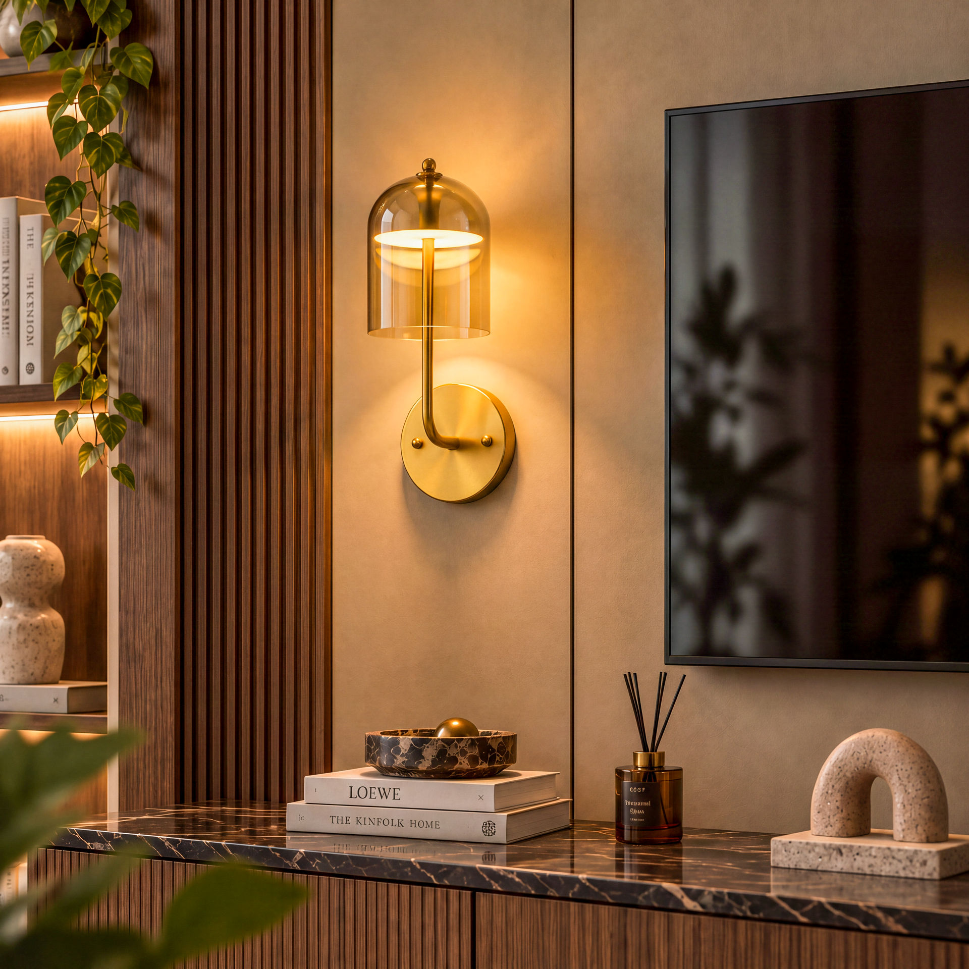 Livspace Peal Wall Light | Gold + Amber