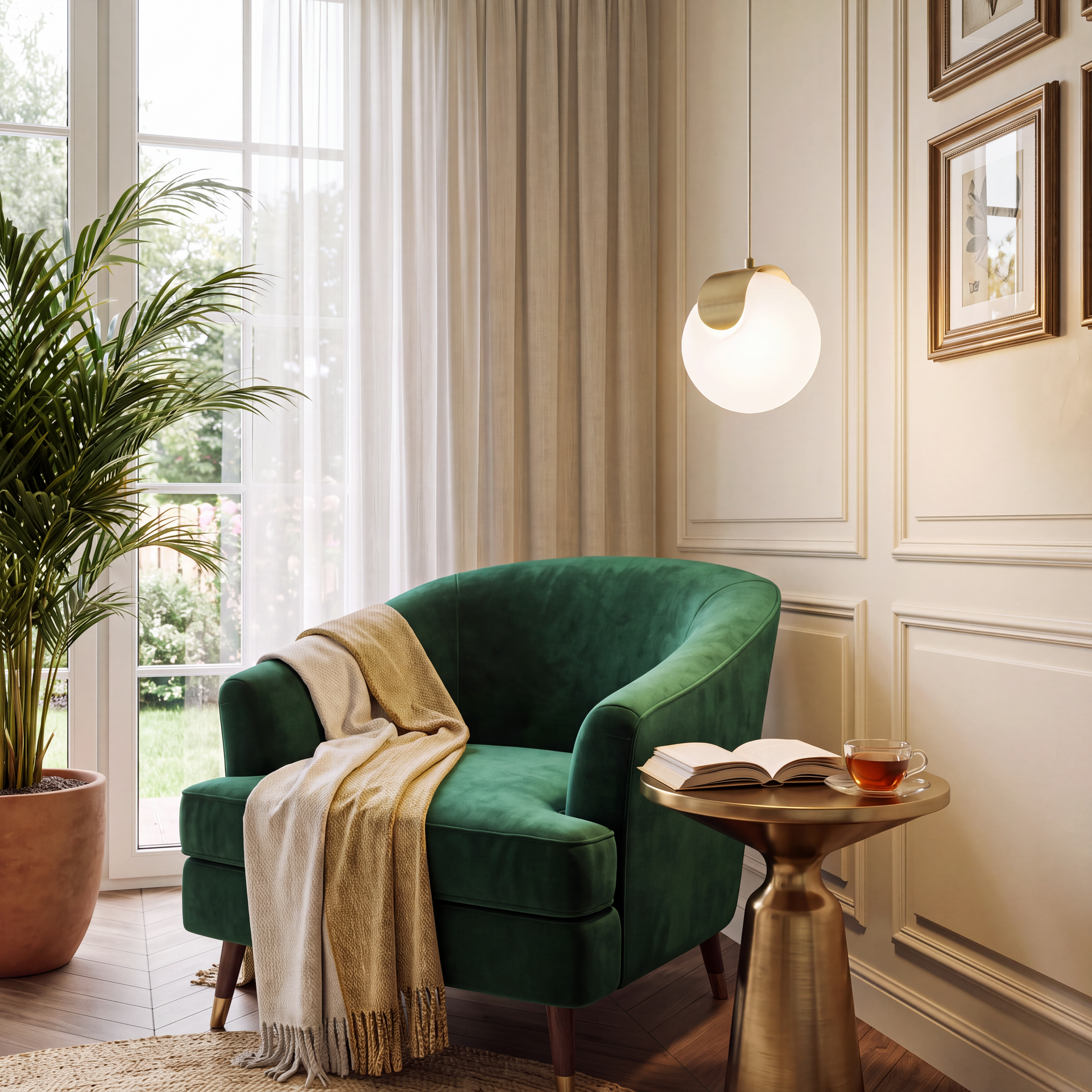 Livspace Pebble Pendant | White + Brass