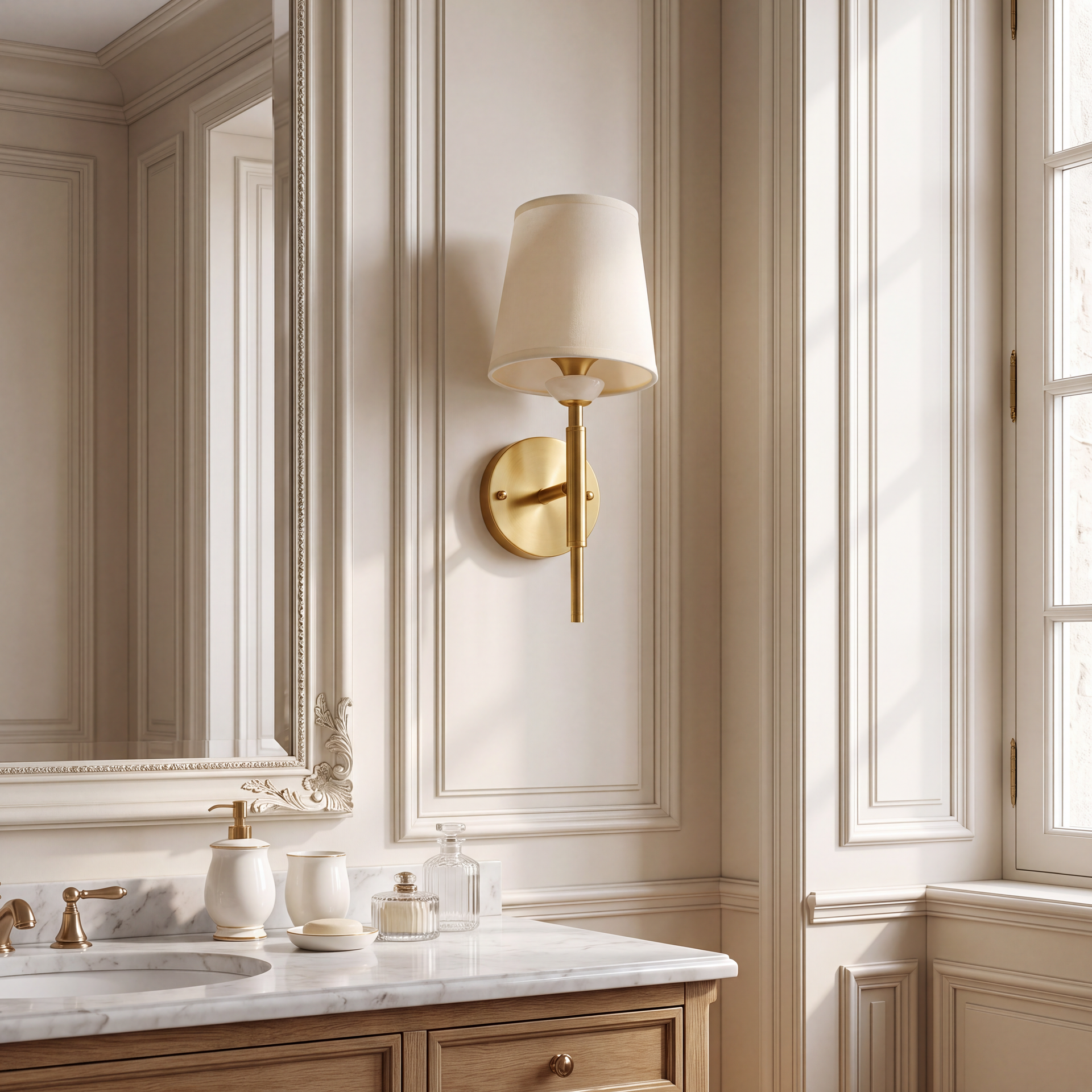 Livspace Poise Wall Light | White + Brass