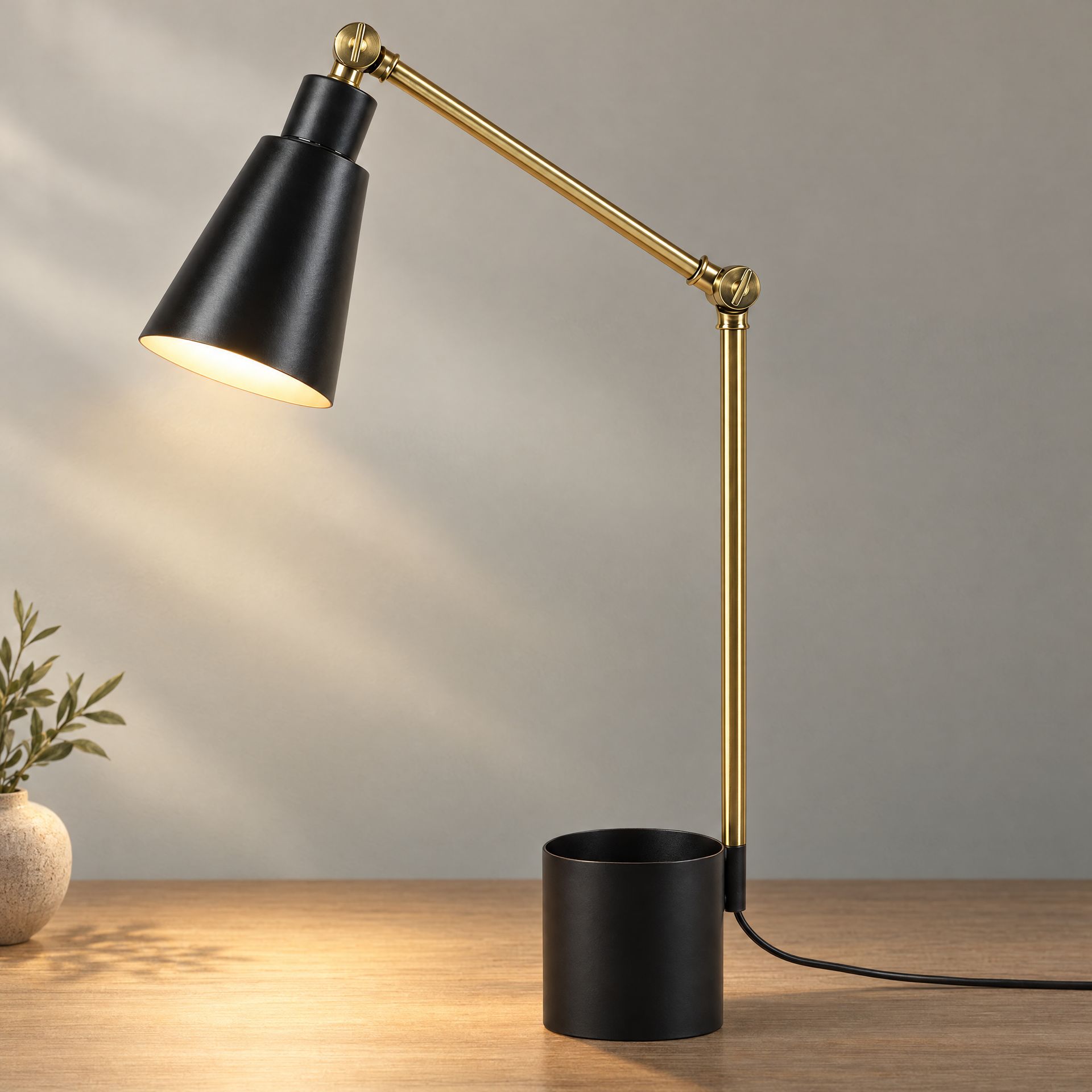 Livspace Potterybarn Black With Metal Base Study Lamp | Black & Gold