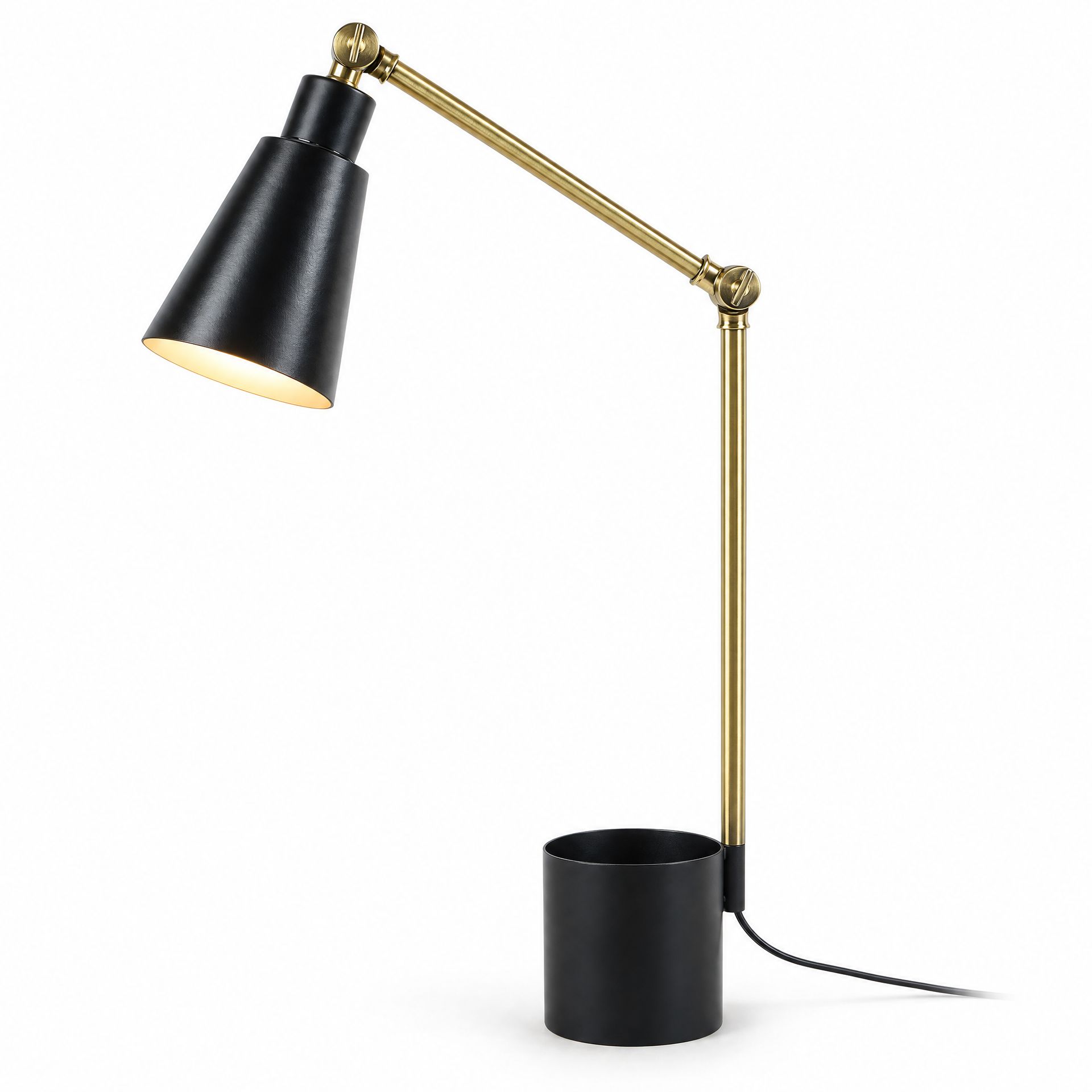 Livspace Potterybarn Black With Metal Base Study Lamp | Black & Gold