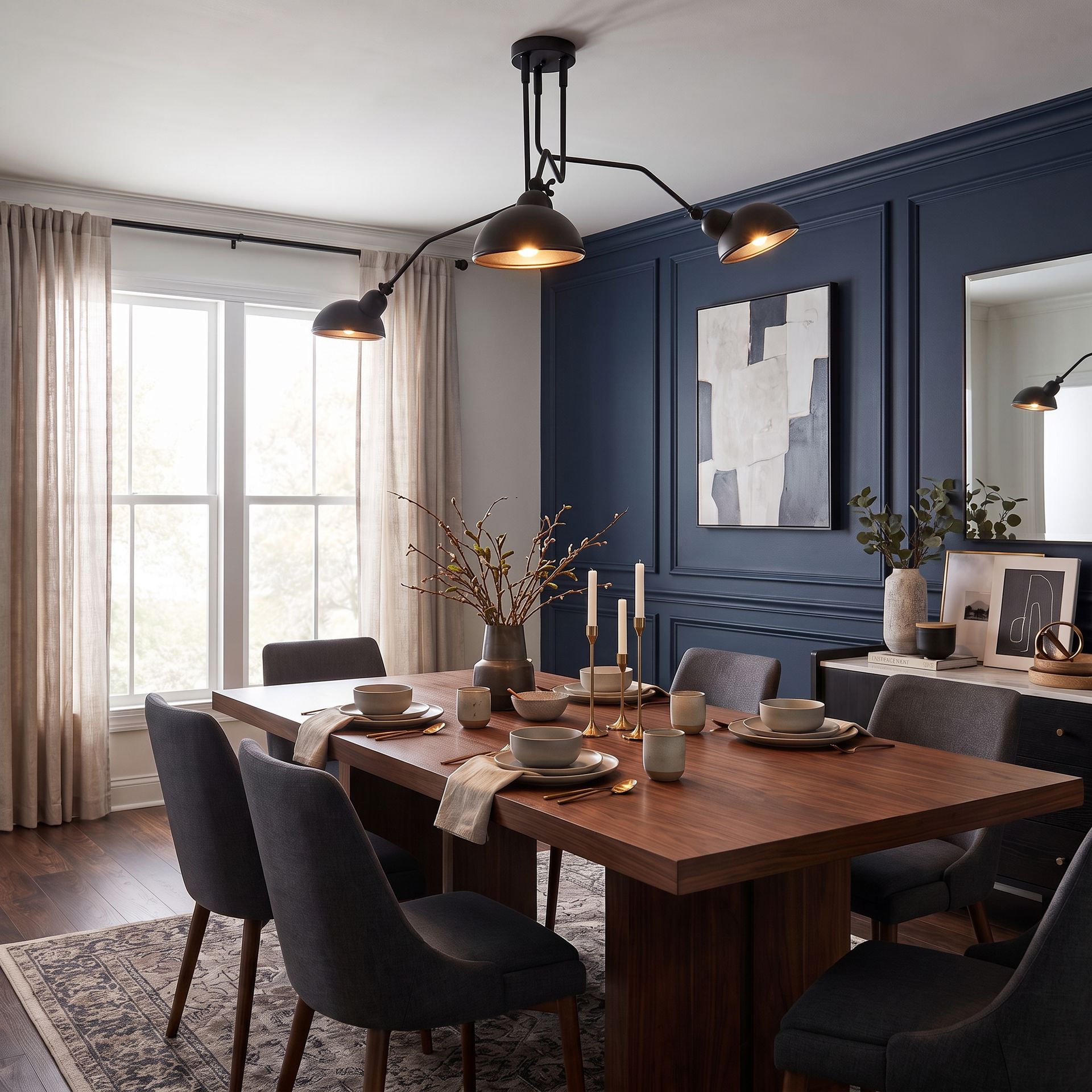Livspace Rotating Arm 3 Head Chandelier | Matt Black