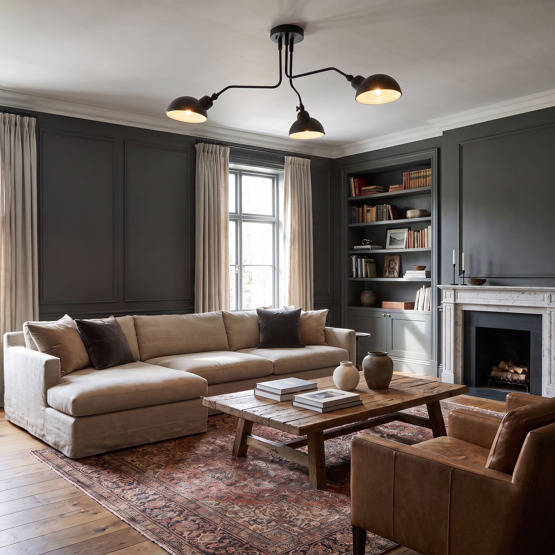 Livspace Rotating Arm 3 Head Chandelier | Matt Black