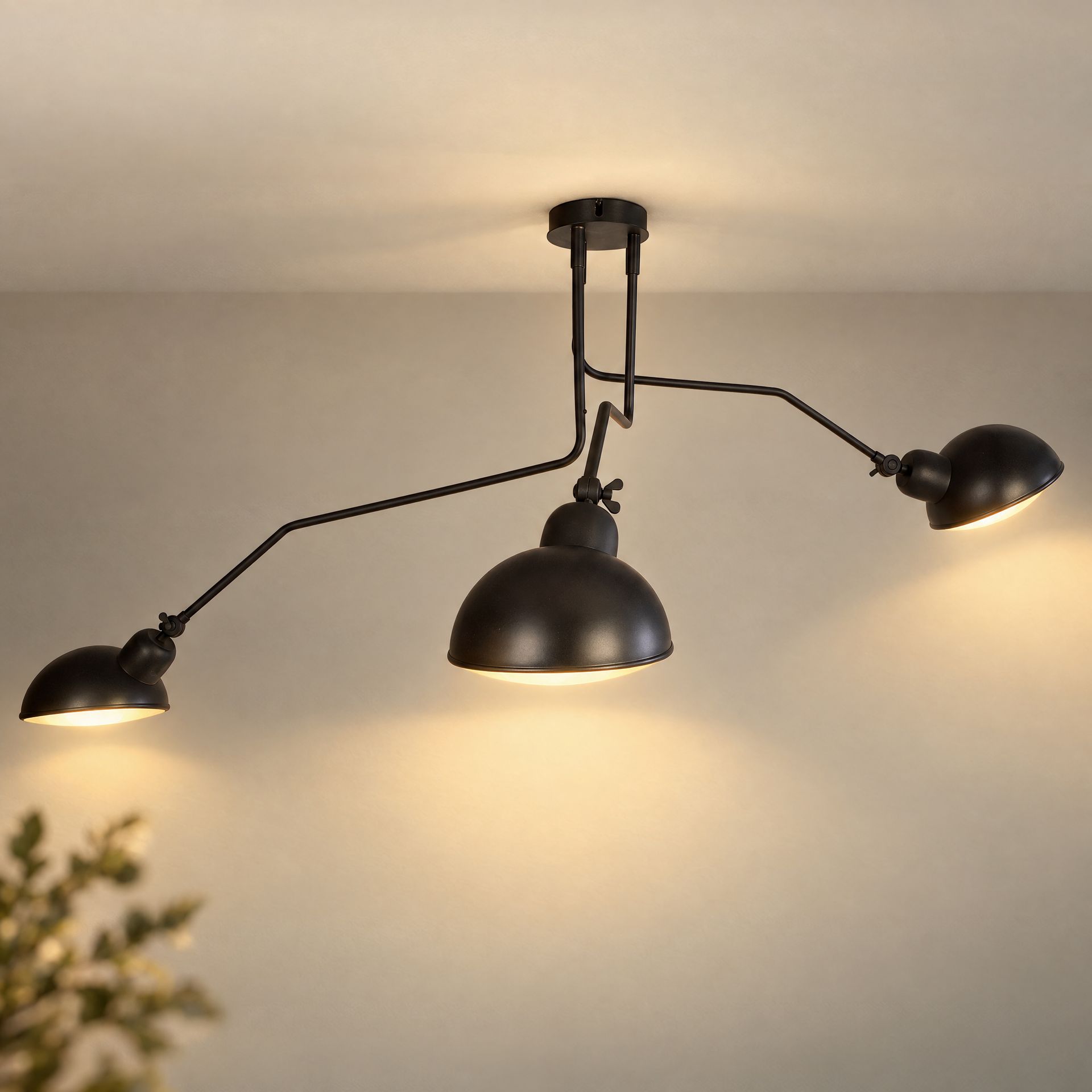Livspace Rotating Arm 3 Head Chandelier | Matt Black