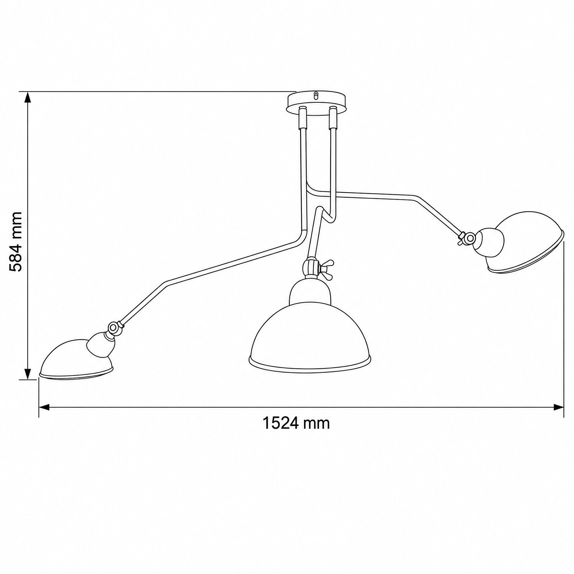 Livspace Rotating Arm 3 Head Chandelier | Matt Black