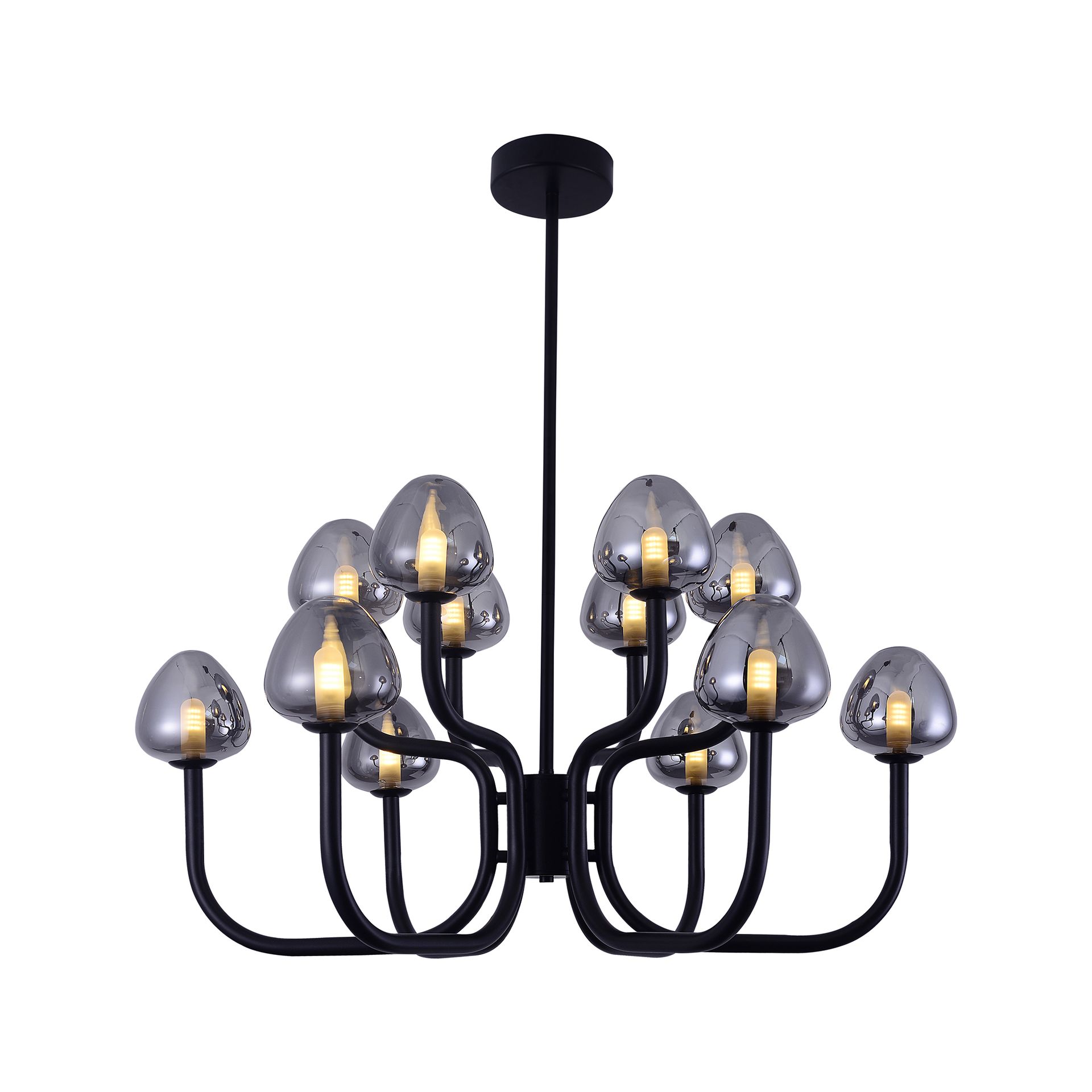 Livspace Spore 12 Head Chandelier | Smoked Grey + Black