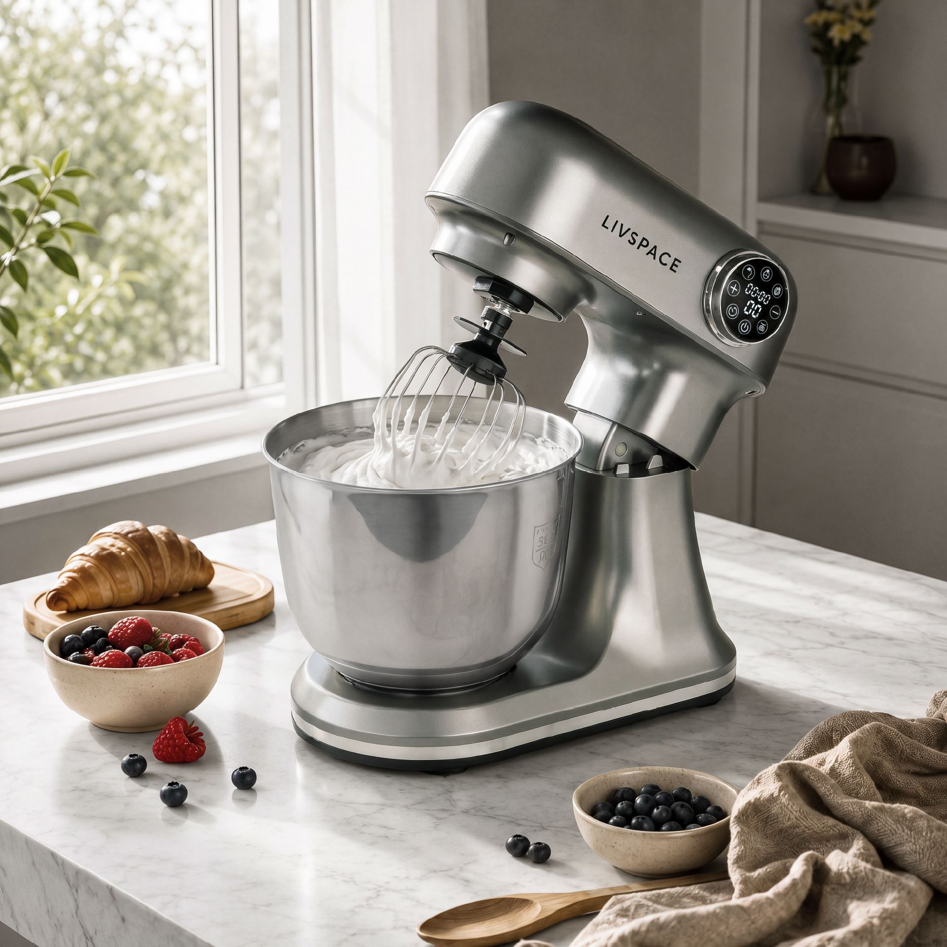 Livspace Stand Mixer with In-built Weight Scale 5 L - Metallic Grey