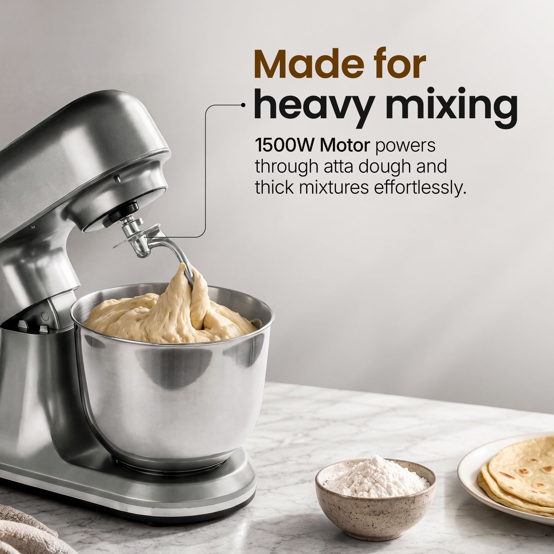 Livspace Stand Mixer with In-built Weight Scale 5 L - Metallic Grey