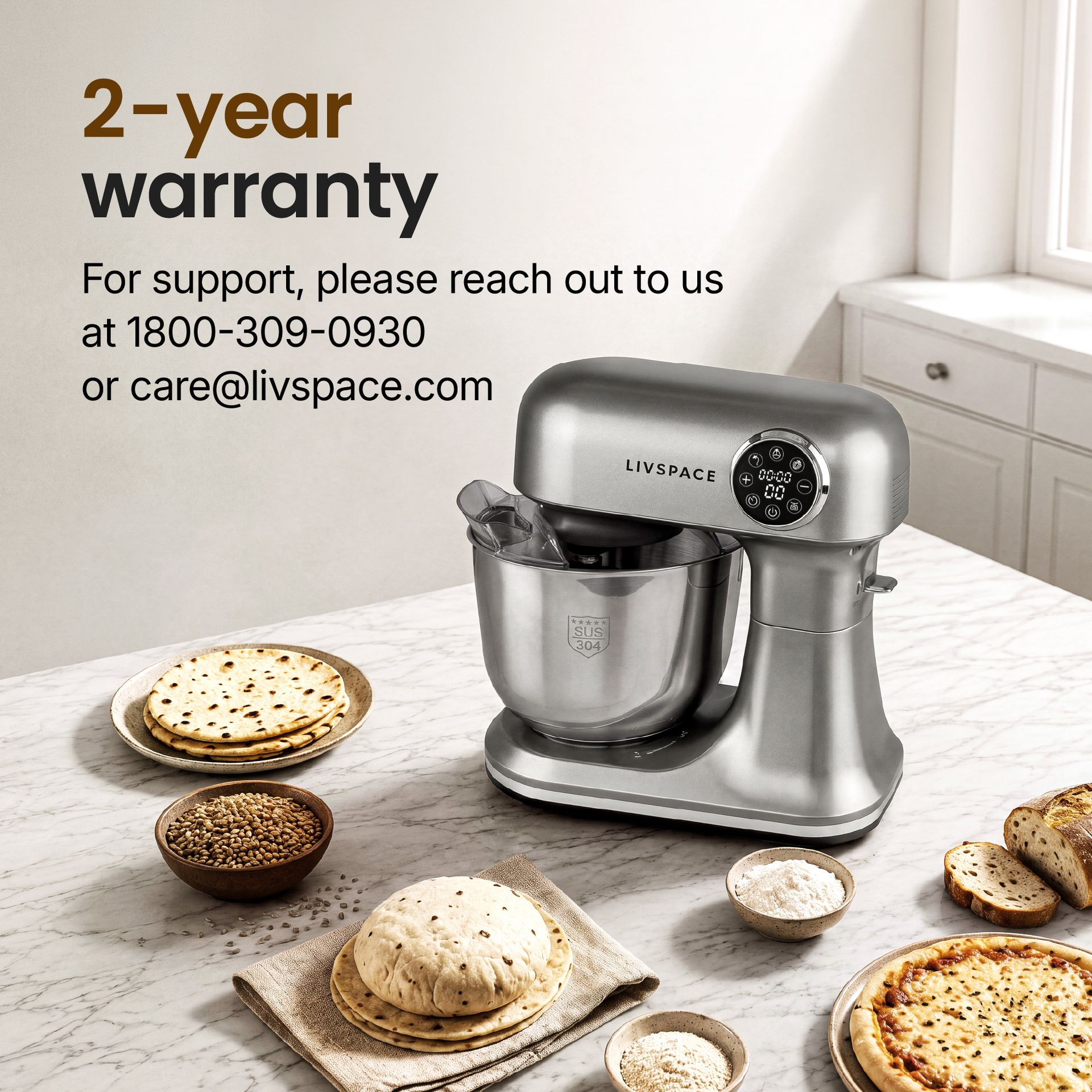Livspace Stand Mixer with In-built Weight Scale 5 L - Metallic Grey