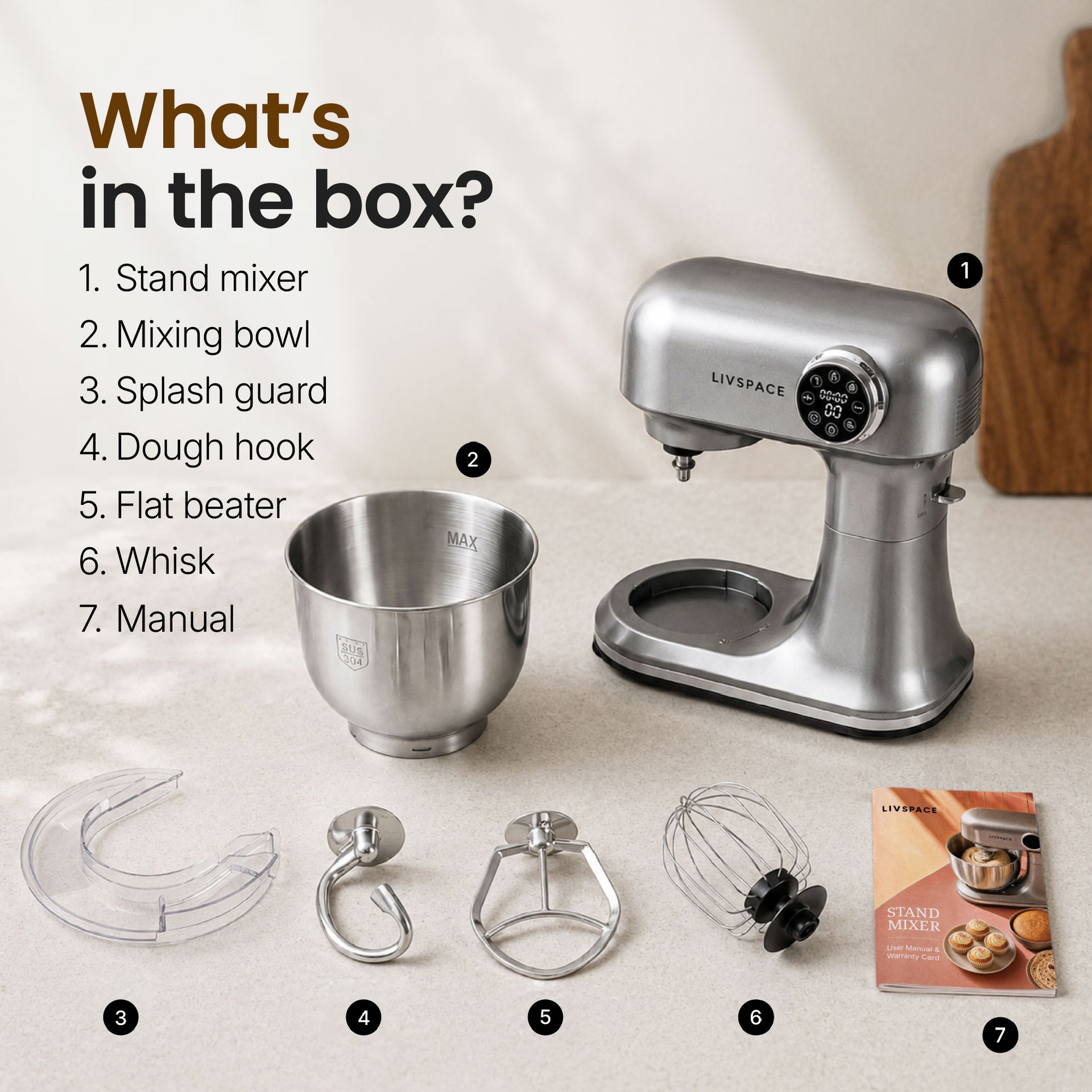Livspace Stand Mixer with In-built Weight Scale 5 L - Metallic Grey