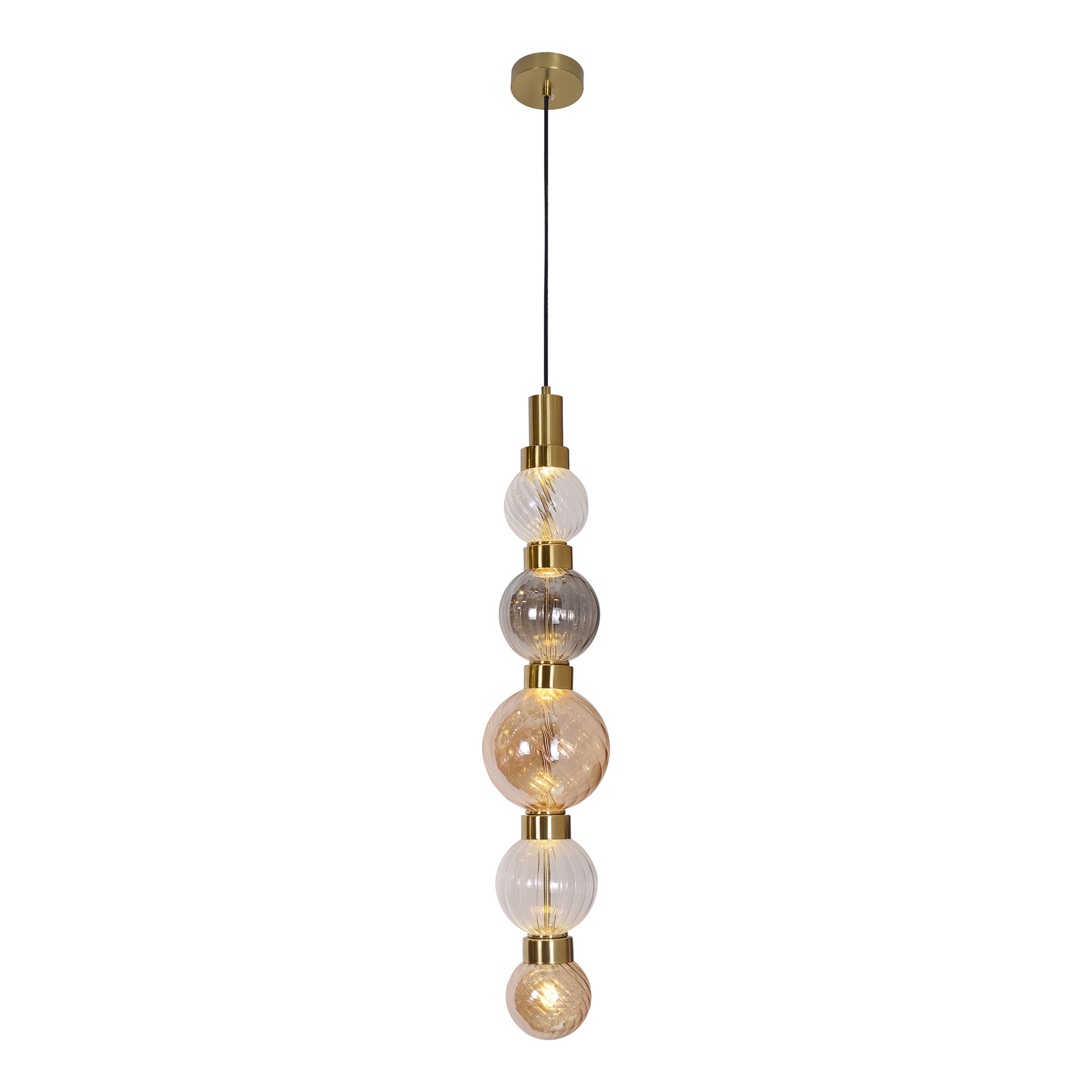 Livspace Strand 5 5 Head Chandelier | Smoke/Amber/Clear + Brass