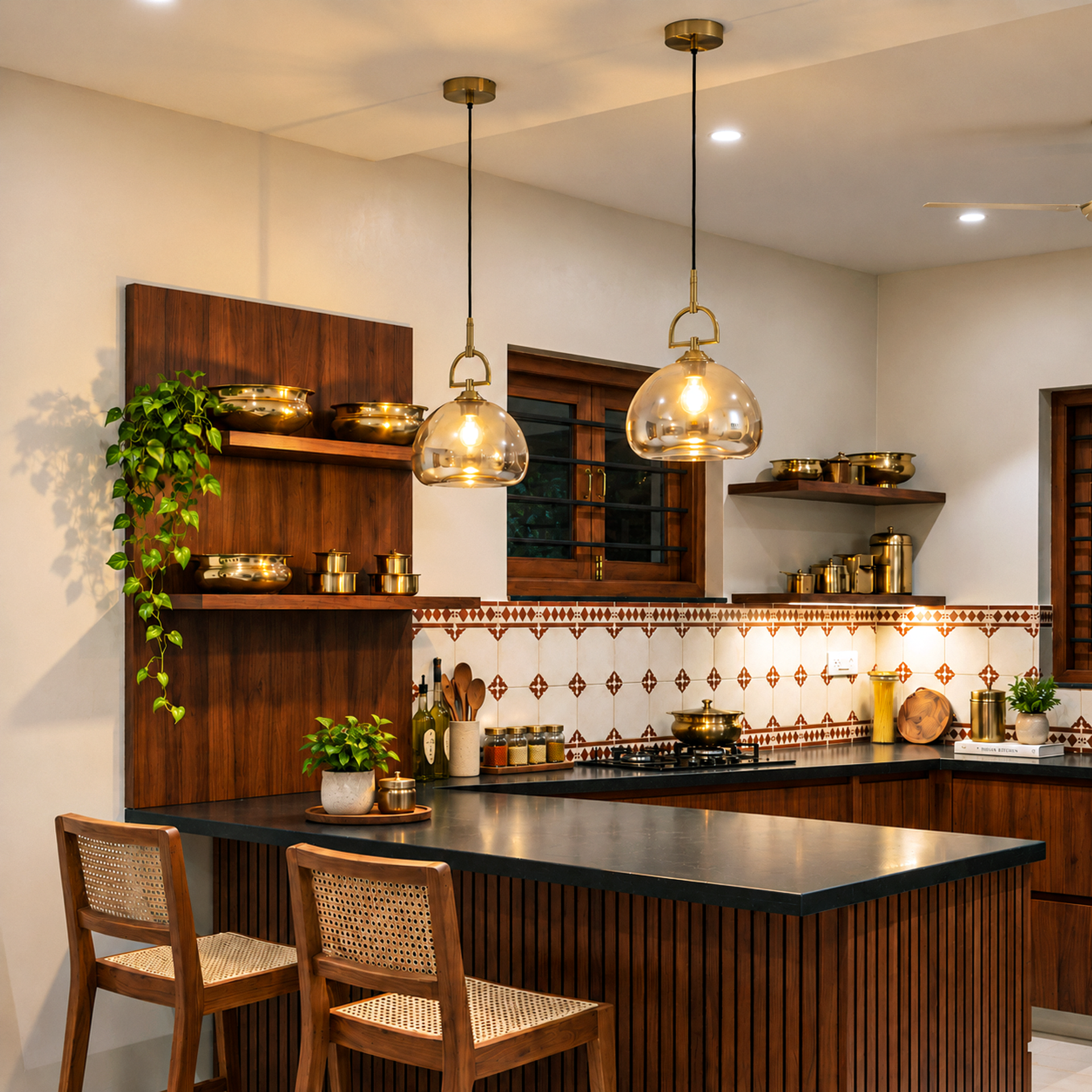 Livspace Vault Pendant | Amber + Brass
