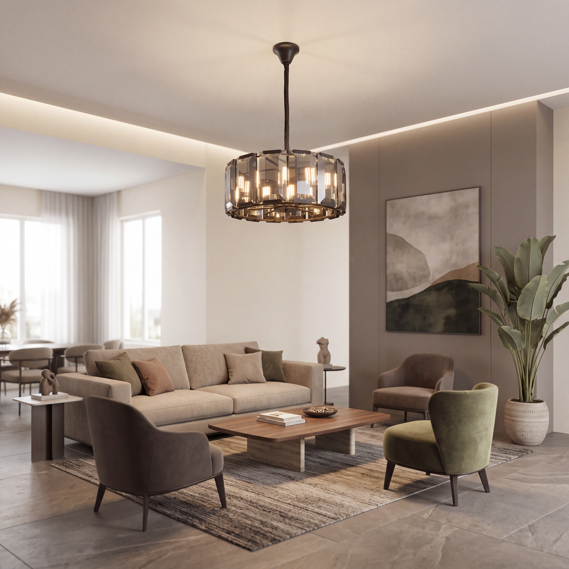 Livspace Veil 10 Head Chandelier | Smoked Grey + Black