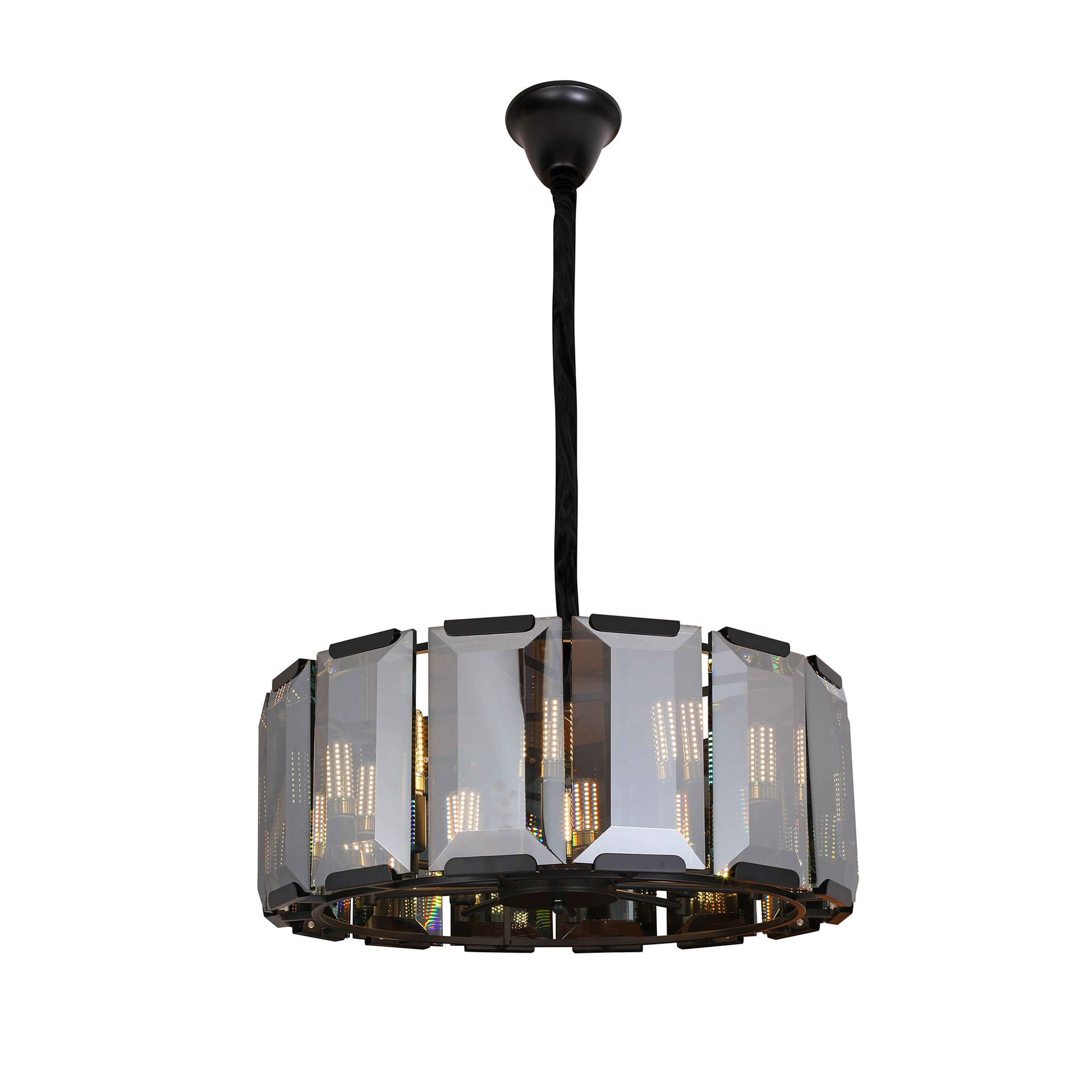 Livspace Veil 10 Head Chandelier | Smoked Grey + Black