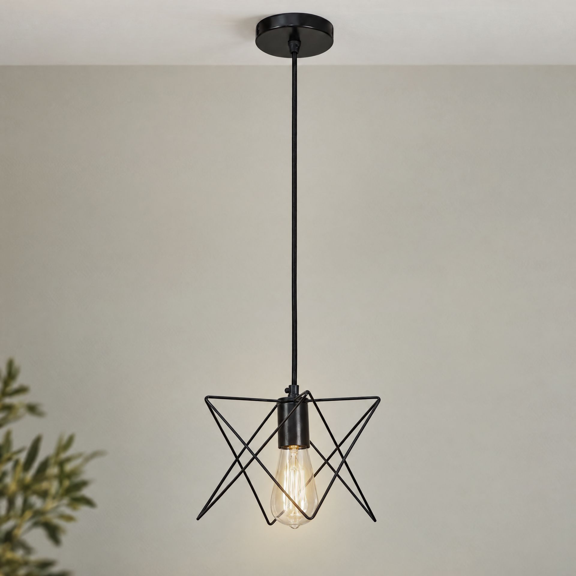 Livspace Ziva Nordic Black Metal Pendant Light | Black