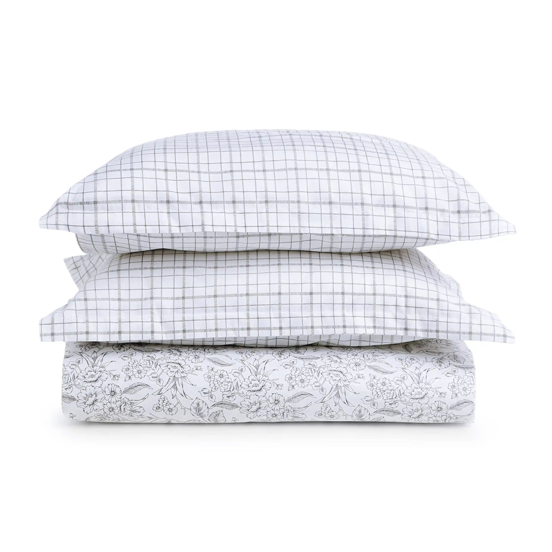 Floral Geometric 144 TC 100% Cotton Charcoal Bloom Super King Bedsheet Set | Mishella