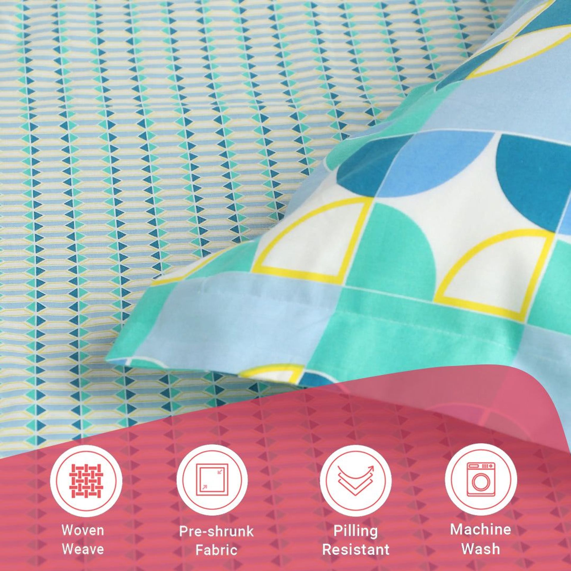 Geometric 144 TC 100% Cotton Kaleido Teal King Fitted Sheet Set | Mishella
