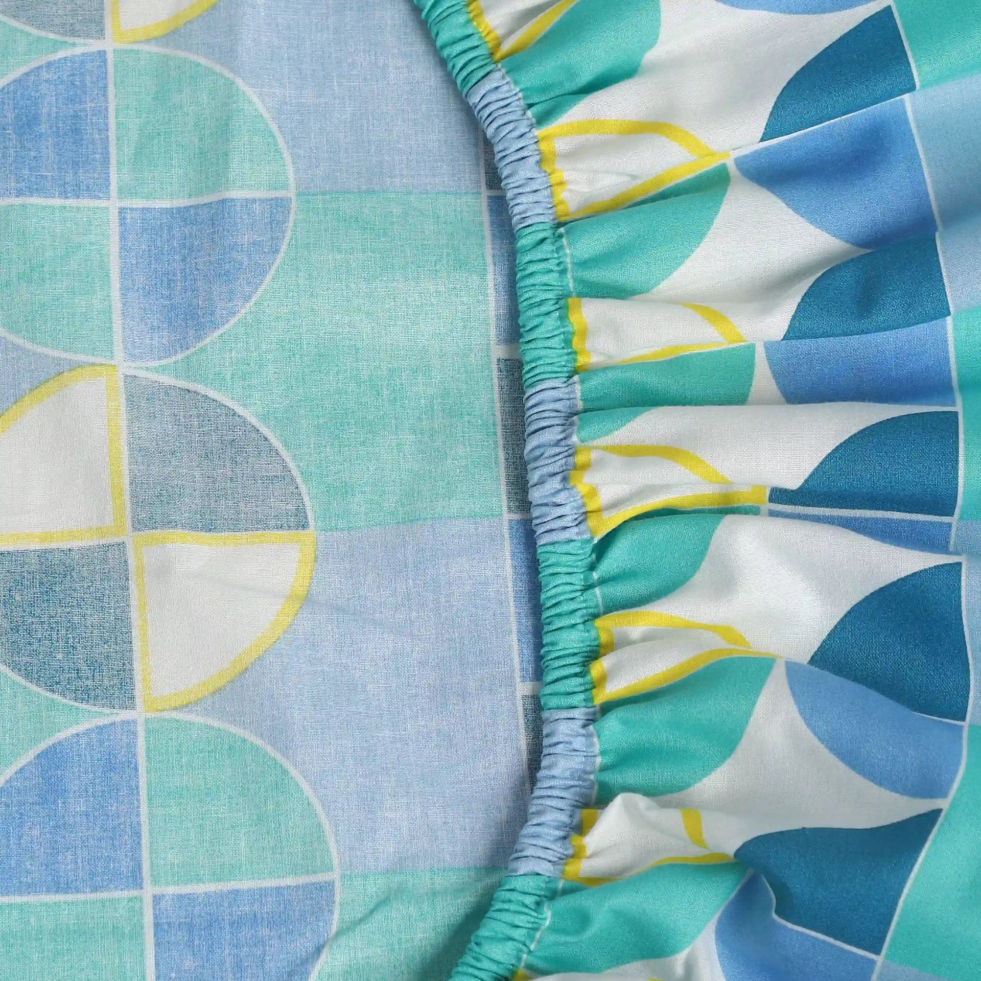 Geometric 144 TC 100% Cotton Orbit Teal Queen Fitted Sheet Set | Mishella