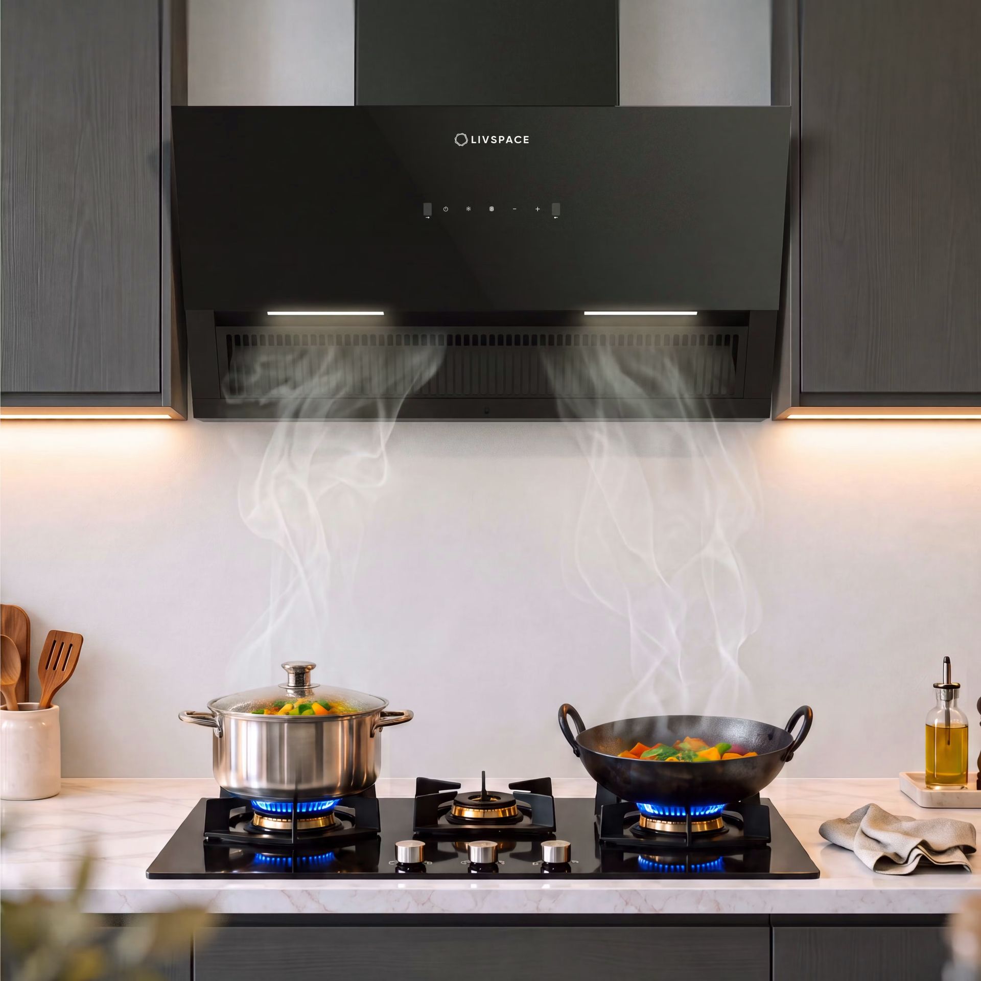 Optima 90 cm Inclined Chimney | Ducted 1200 m3/h Suction | Auto Clean