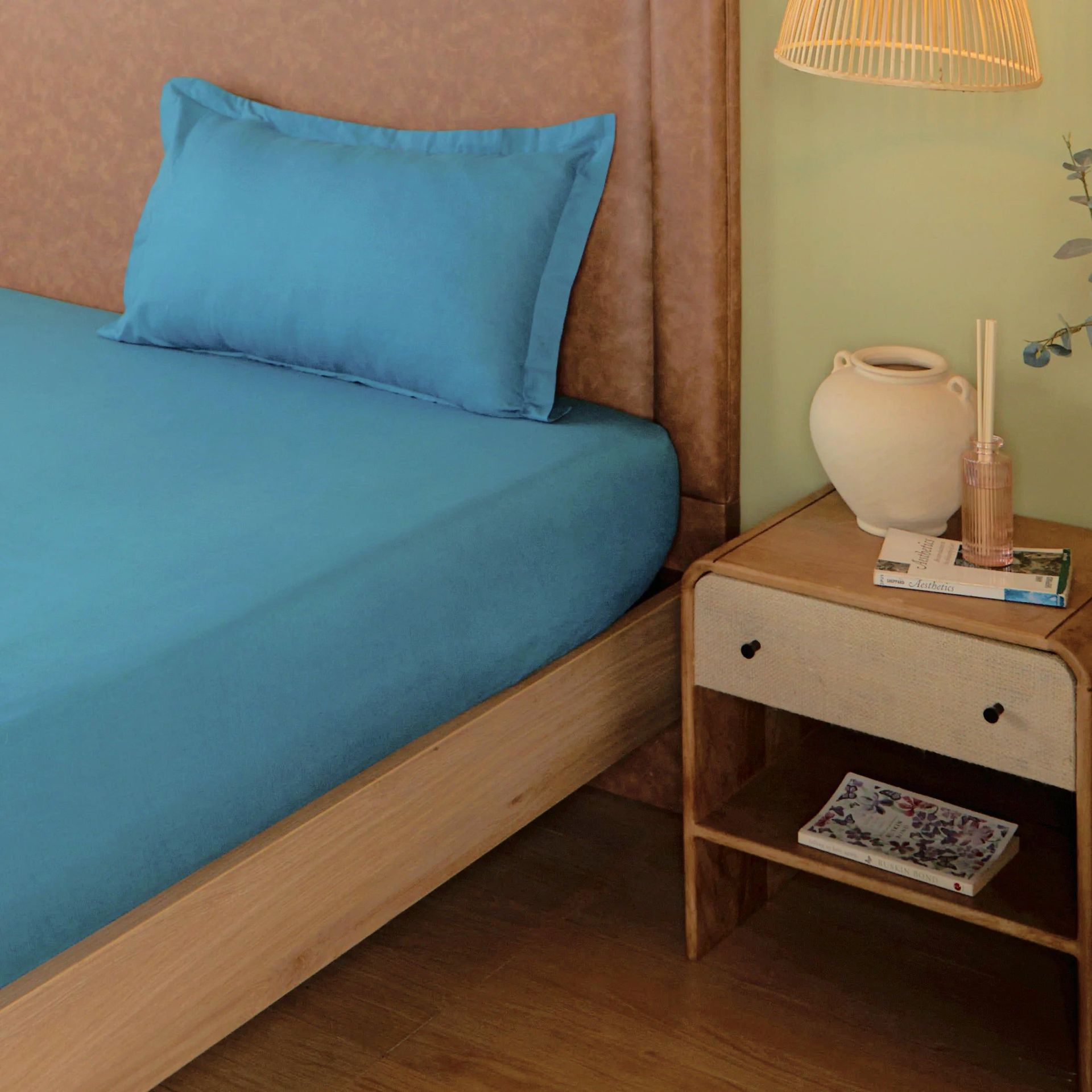 Solid Dyed 144 TC 100% Cotton Mineral Single Bedsheet Set | Paleto