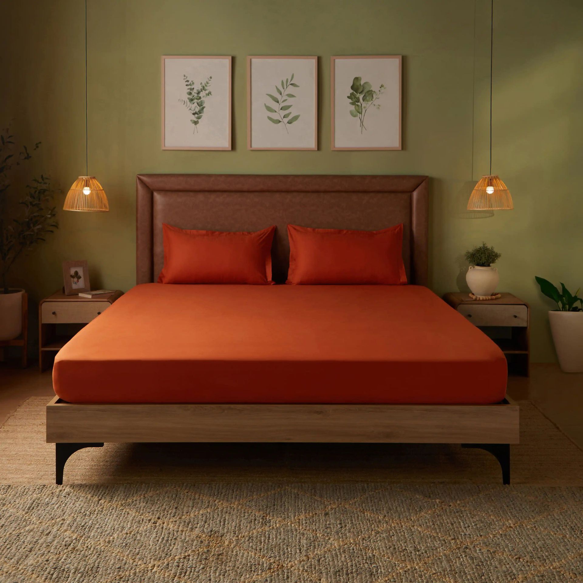 Solid Dyed 144 TC 100% Cotton Rust Super King Bedsheet Set | Paleto