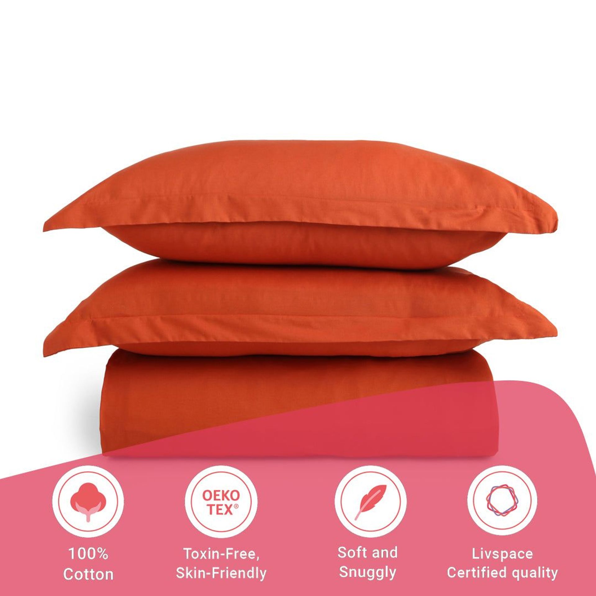 Solid Dyed 144 TC 100% Cotton Rust Super King Bedsheet Set | Paleto