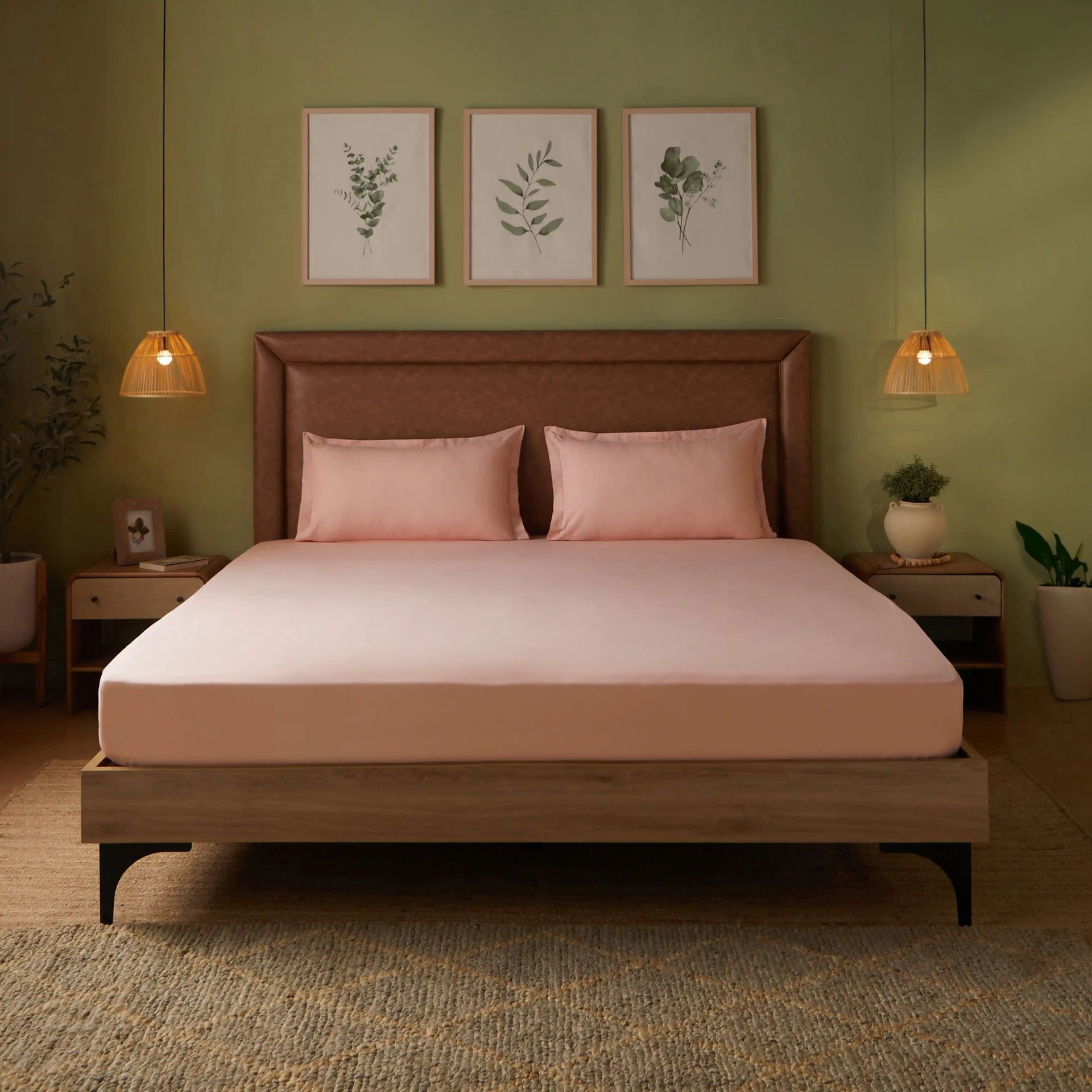 Solid Dyed 144 TC 100% Cotton Veiled Rose Double Bedsheet Set | Paleto