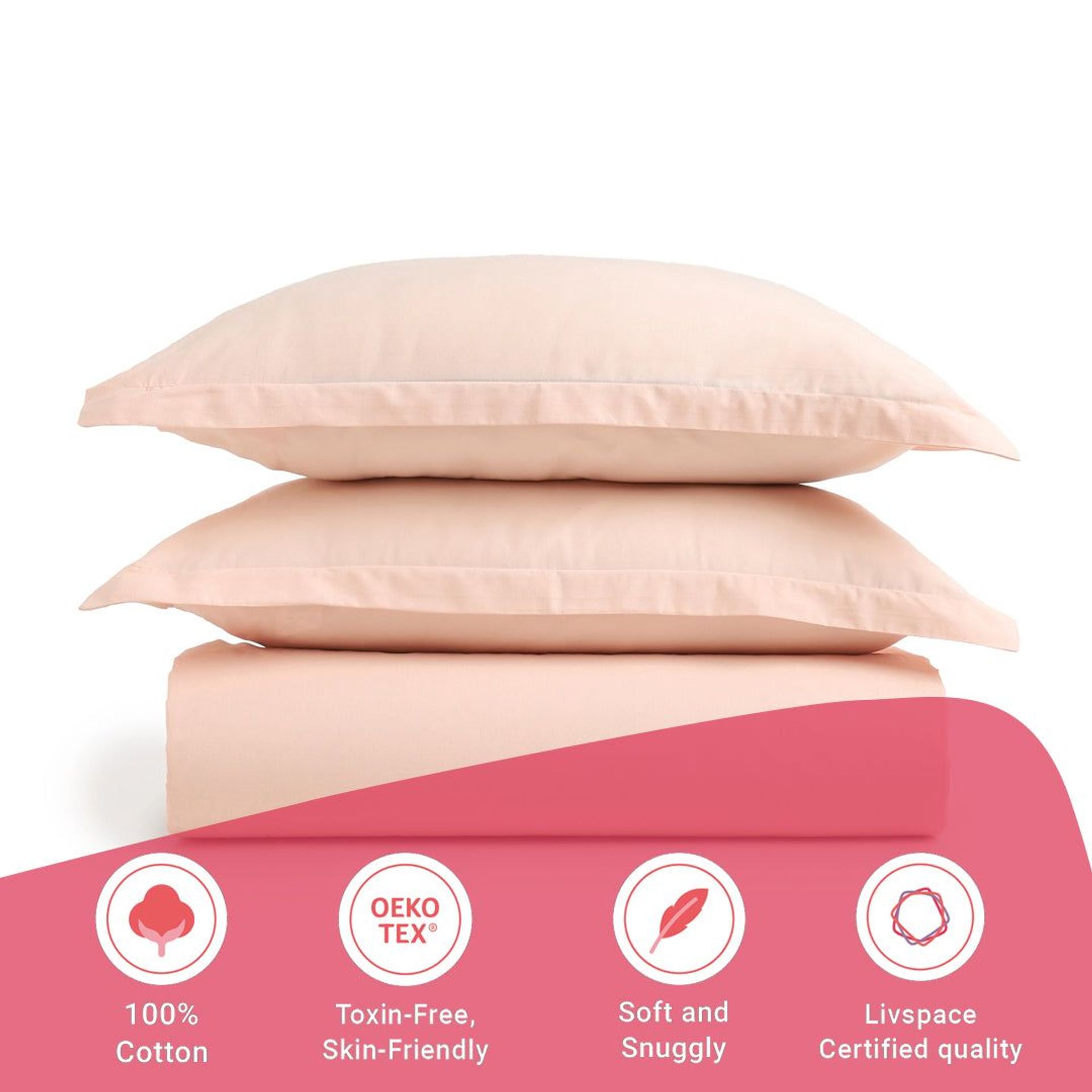 Solid Dyed 144 TC 100% Cotton Veiled Rose Single Bedsheet Set | Paleto