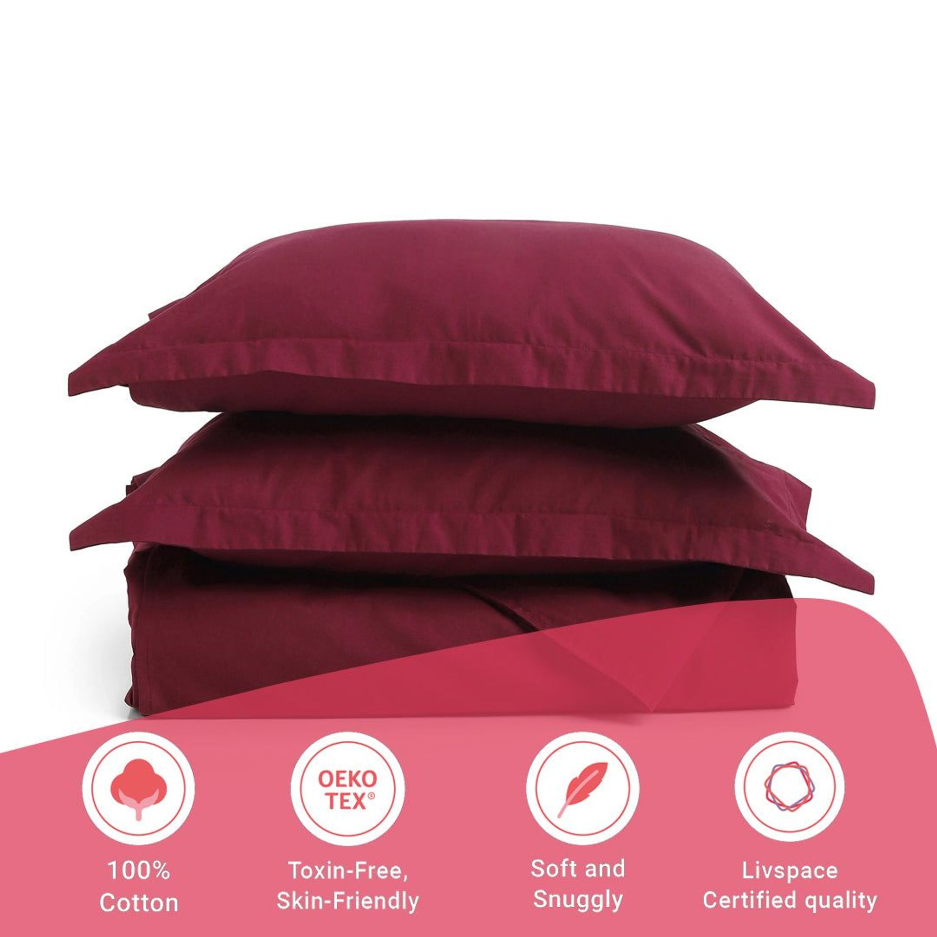 Solid Dyed 144 TC 100% Cotton Windsor Wine Super King Bedsheet Set | Paleto