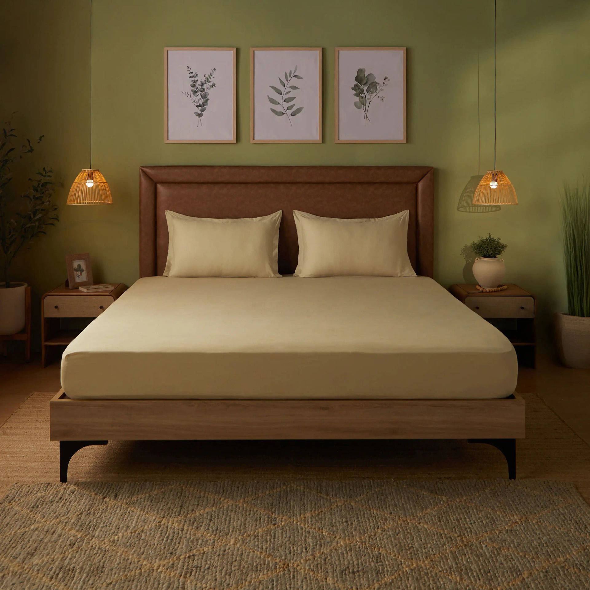 Solid Dyed 144 TC 100% Cotton Beige King Fitted Sheet Set | Paleto