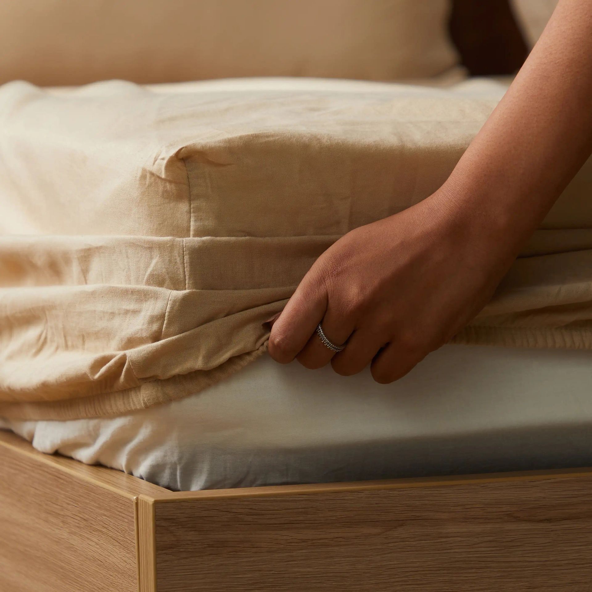 Solid Dyed 144 TC 100% Cotton Beige King Fitted Sheet Set | Paleto
