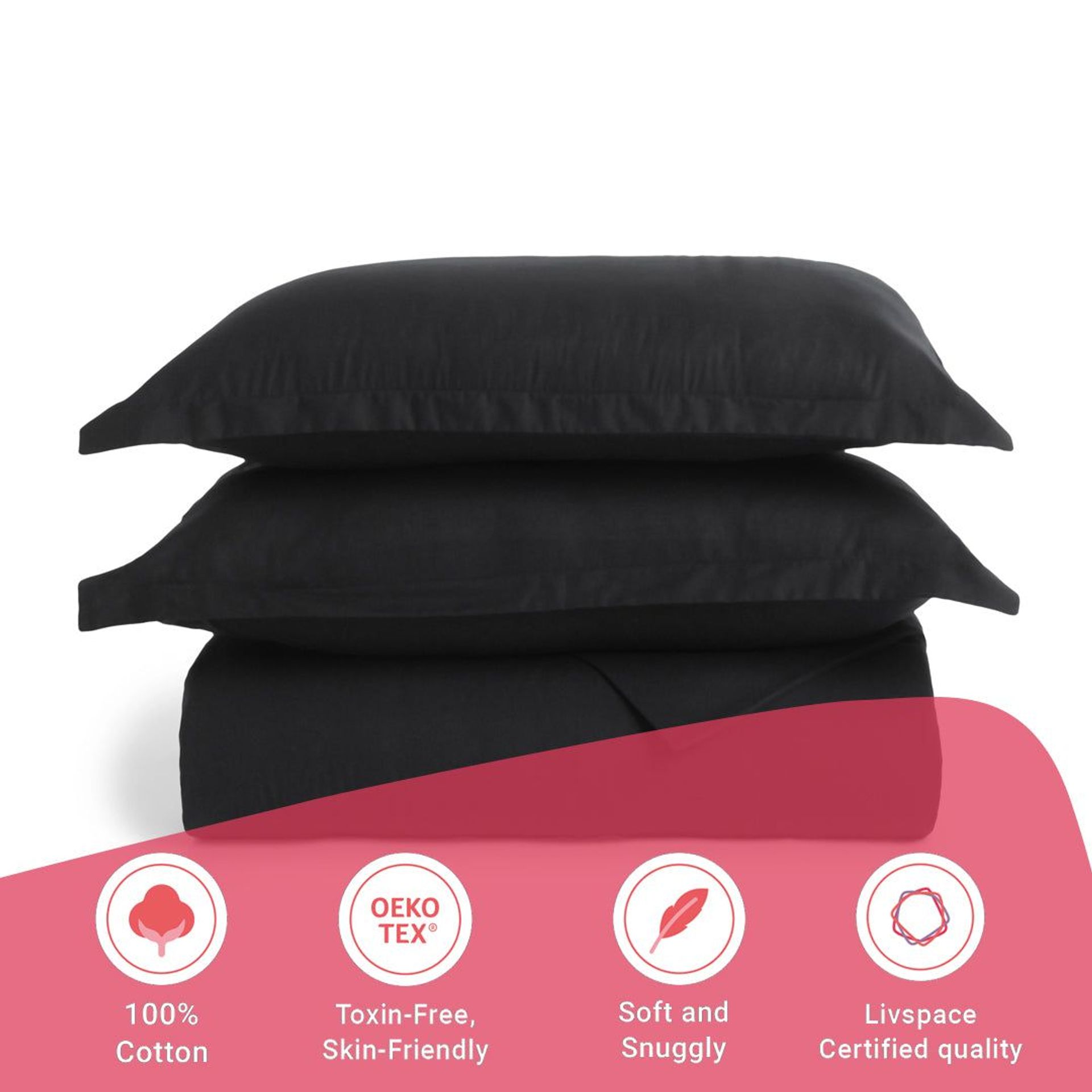Solid Dyed 144 TC 100% Cotton Black King Fitted Sheet Set | Paleto