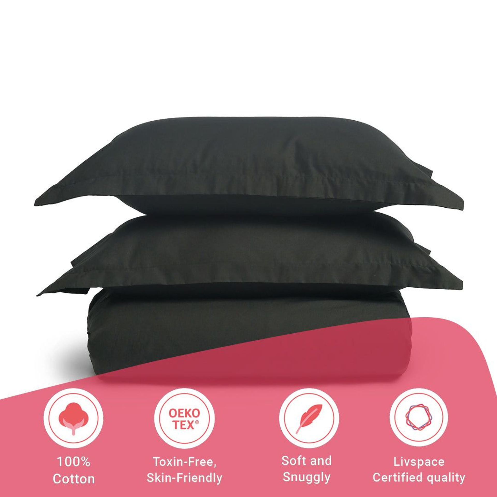 Solid Dyed 144 TC 100% Cotton Dark Grey Queen Fitted Sheet Set | Paleto