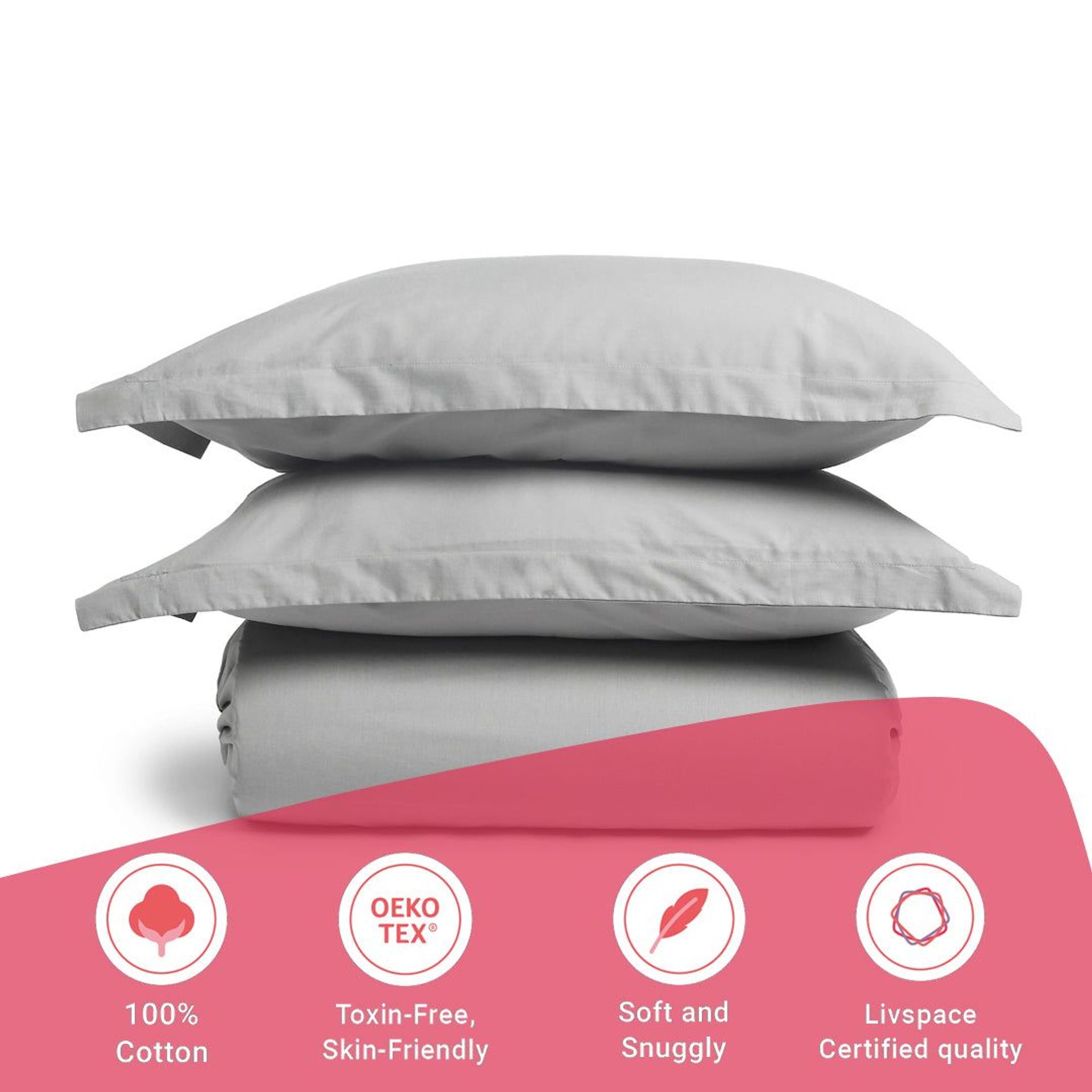 Solid Dyed 144 TC 100% Cotton Grey King Fitted Sheet Set | Paleto