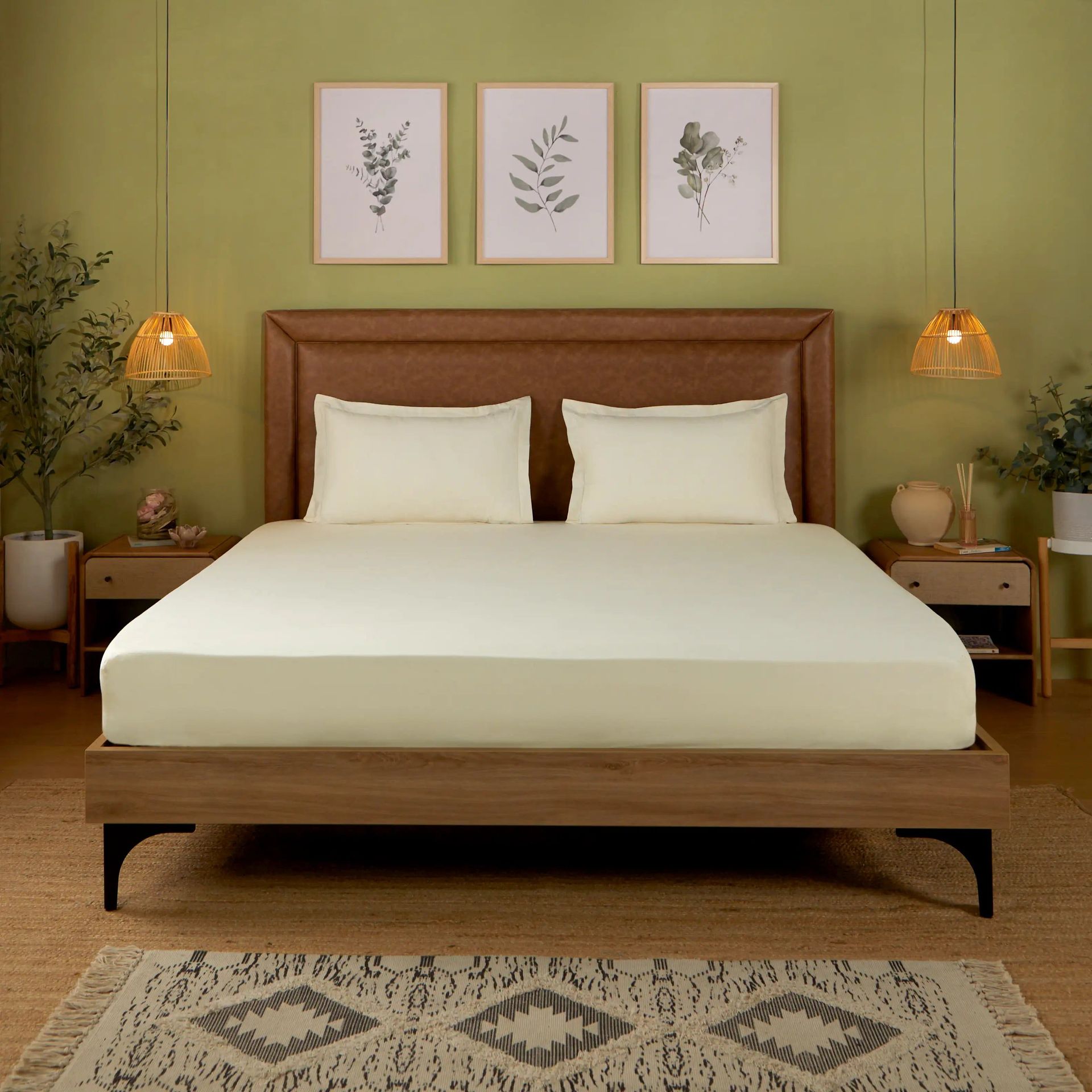 Solid Dyed 144 TC 100% Cotton Ivory Queen Fitted Sheet Set | Paleto