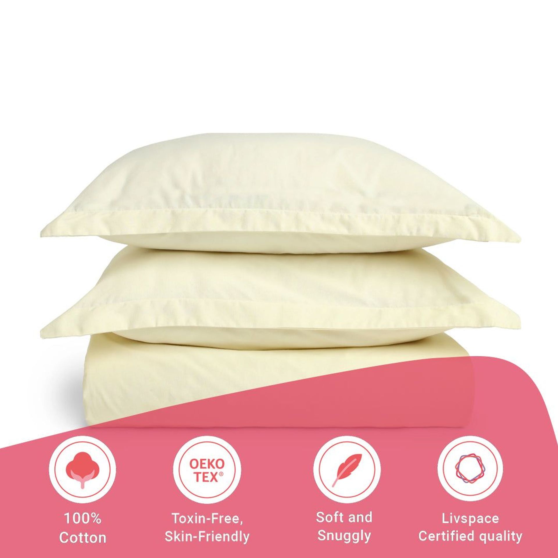 Solid Dyed 144 TC 100% Cotton Ivory Queen Fitted Sheet Set | Paleto