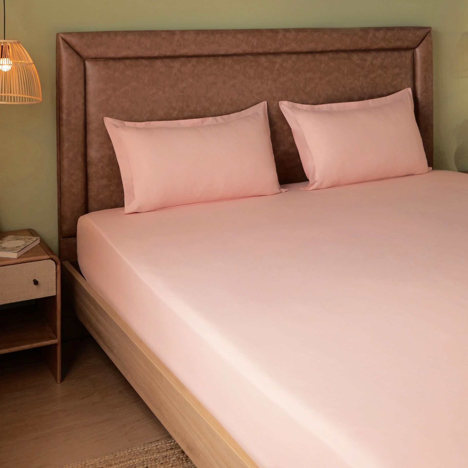 Solid Dyed 144 TC 100% Cotton Veiled Rose King Fitted Sheet Set | Paleto