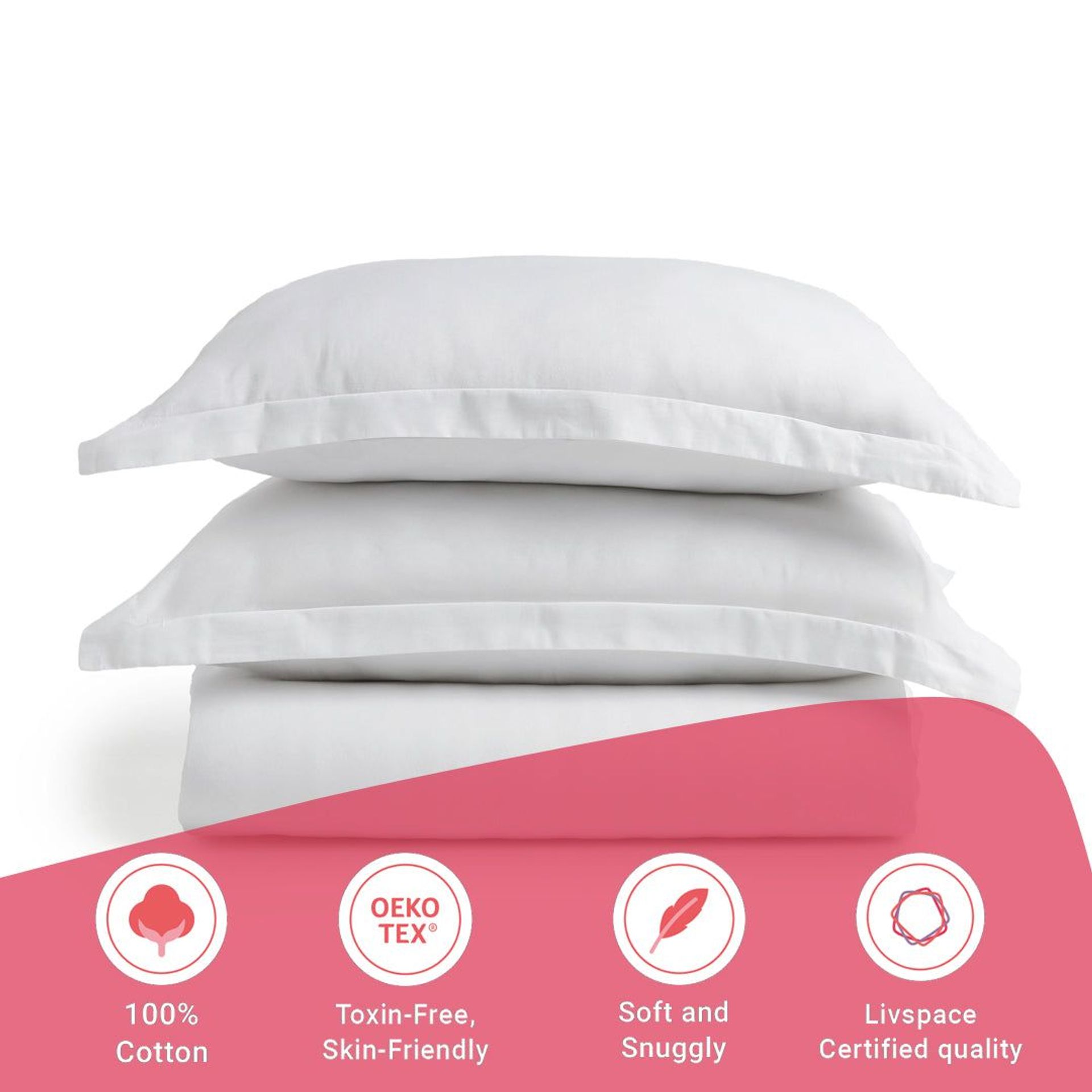 Solid Dyed 144 TC 100% Cotton White King Fitted Sheet Set | Paleto