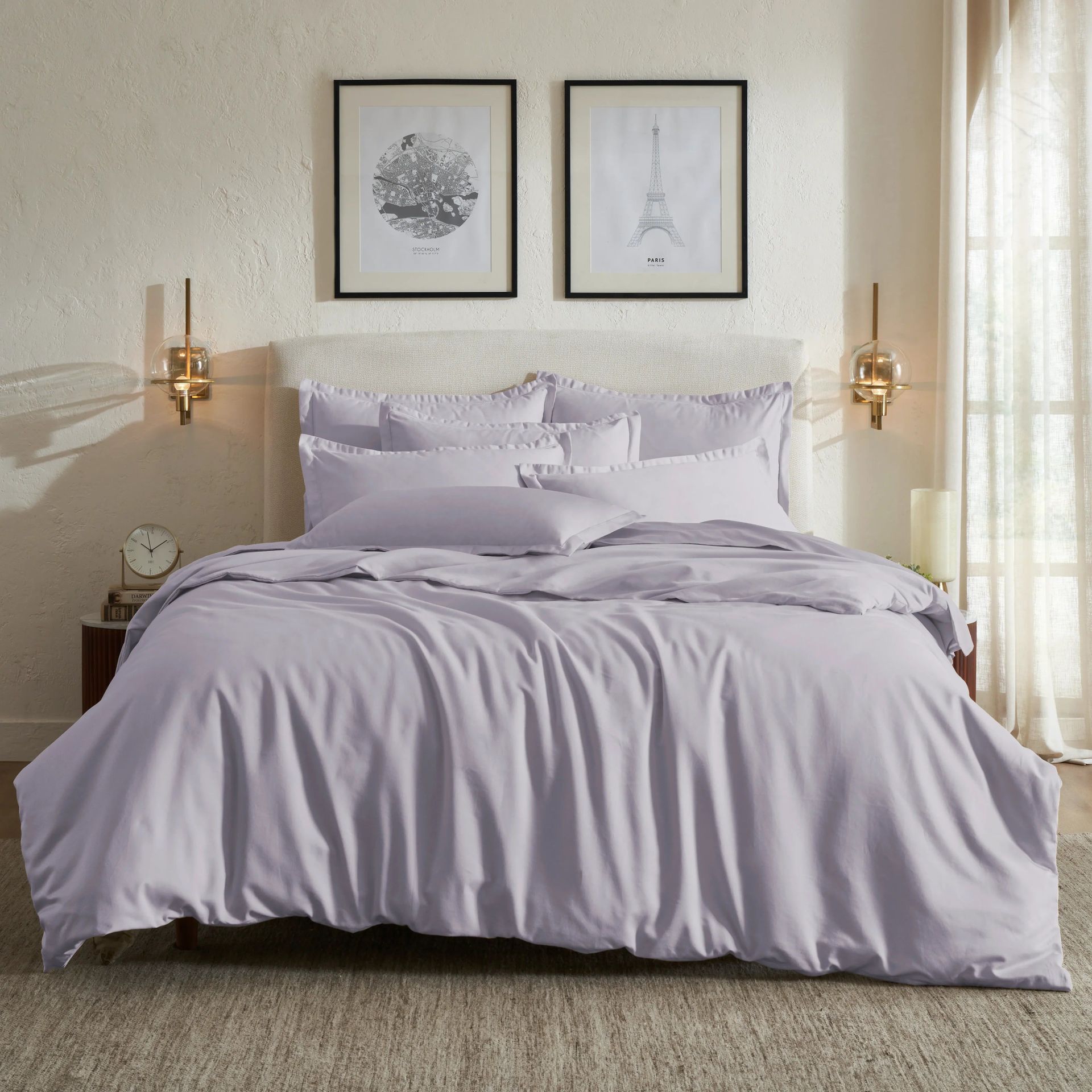 Solid Dyed 800 TC 100% Cotton Grey Lavender Super King Bedsheet Set | Pelushe