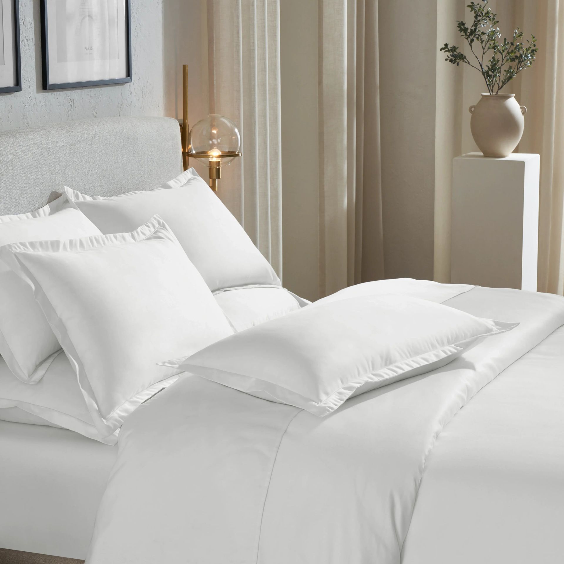 Solid Dyed 800 TC 100% Cotton White King Fitted Sheet Set | Pelushe