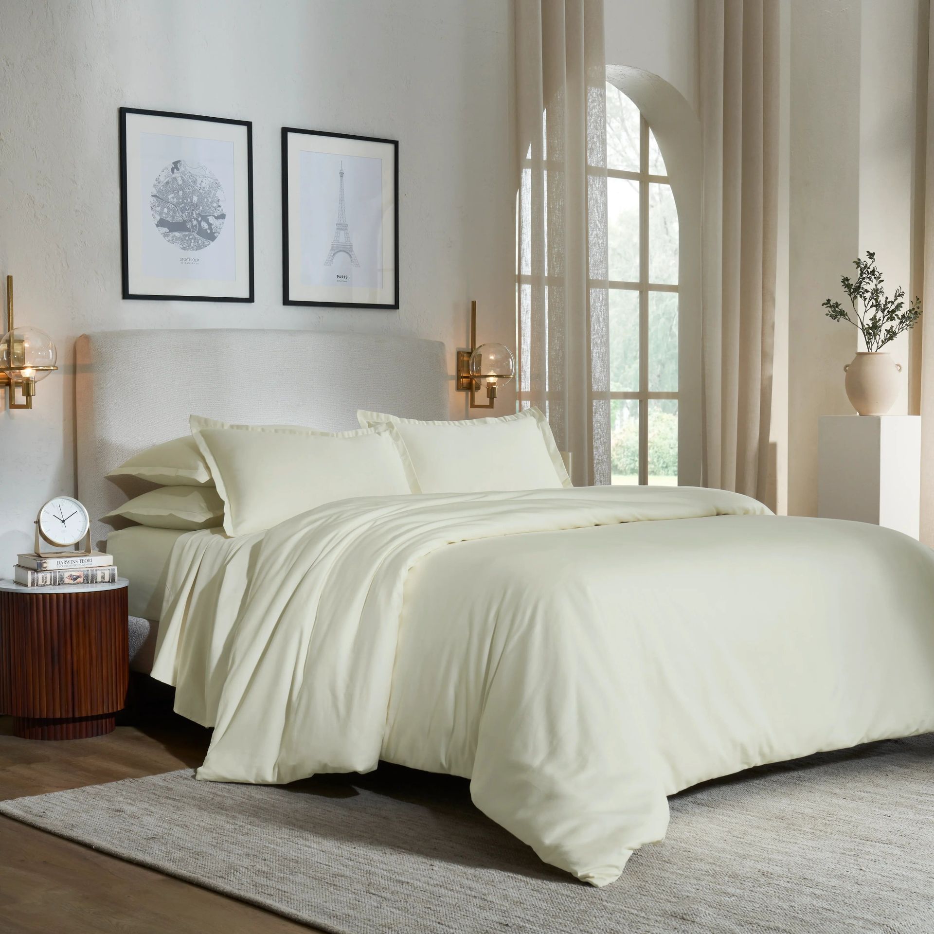 Solid Dyed 800 TC 100% Cotton Ivory King Fitted Sheet Set | Pelushe