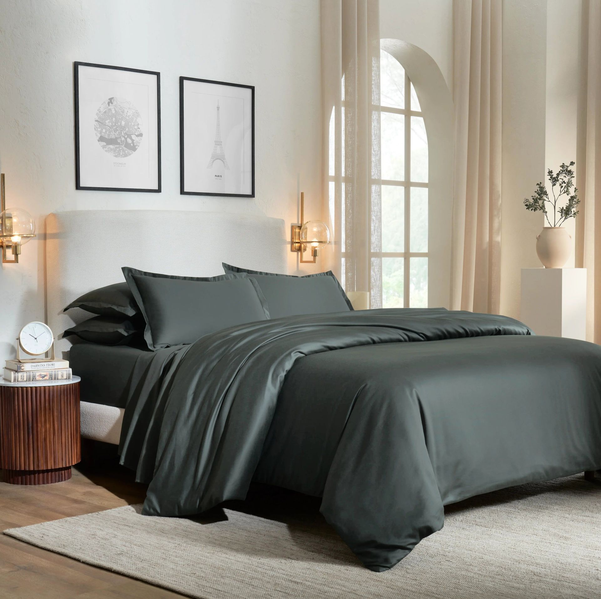 Solid Dyed 800 TC 100% Cotton Dark Grey King Fitted Sheet Set | Pelushe