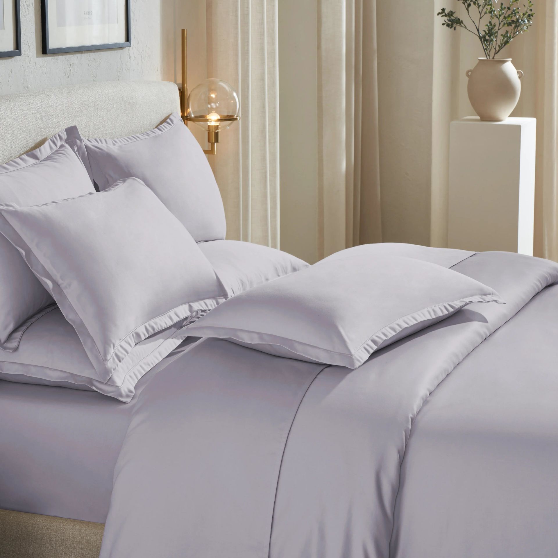 Solid Dyed 800 TC 100% Cotton Grey Lavender King Fitted Sheet Set | Pelushe