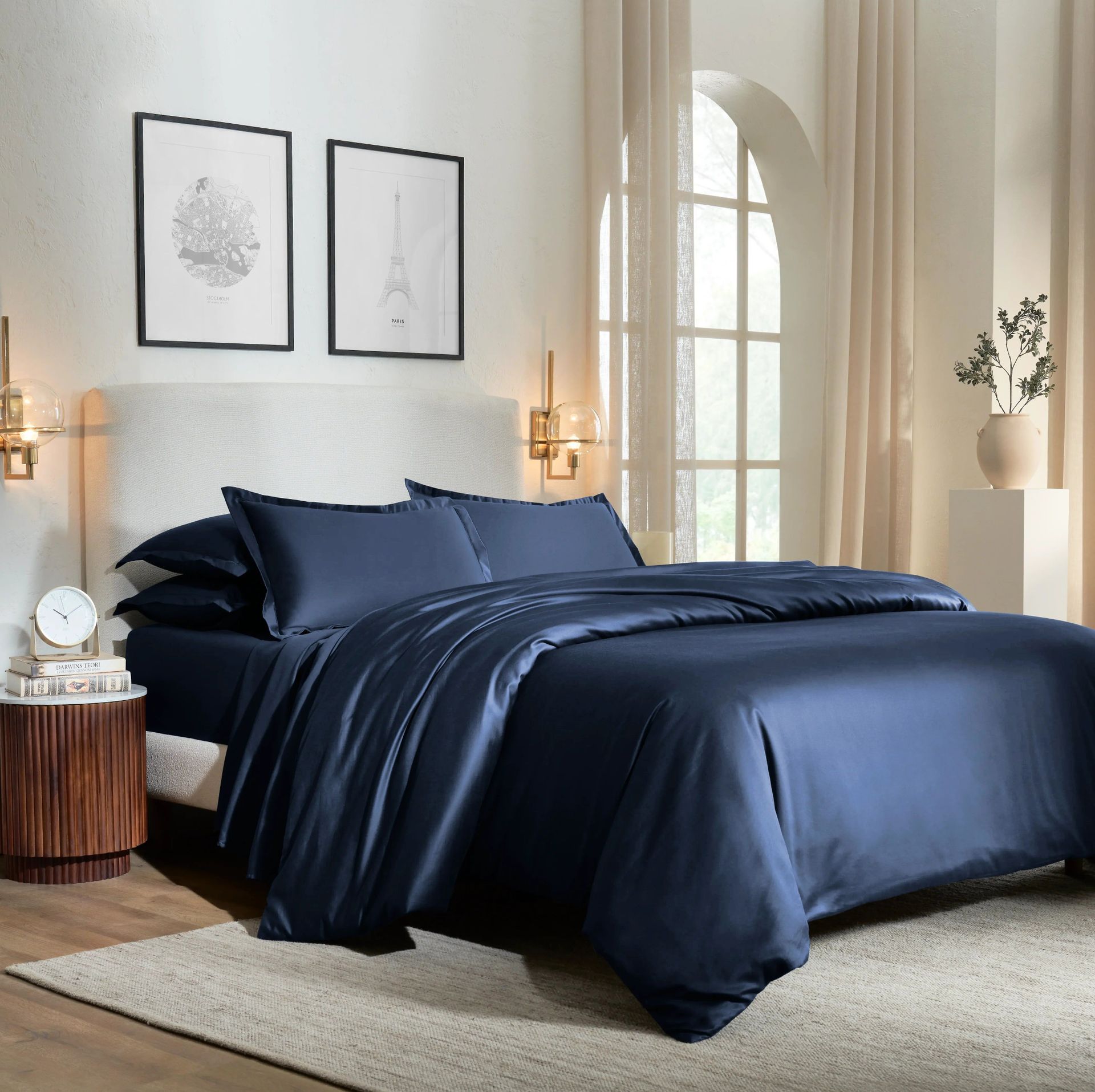 Solid Dyed 800 TC 100% Cotton Navy King Fitted Sheet Set | Pelushe