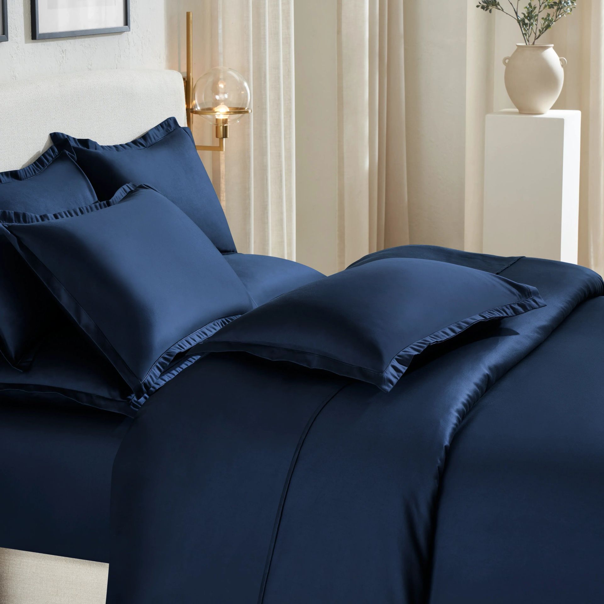 Solid Dyed 800 TC 100% Cotton Navy King Fitted Sheet Set | Pelushe