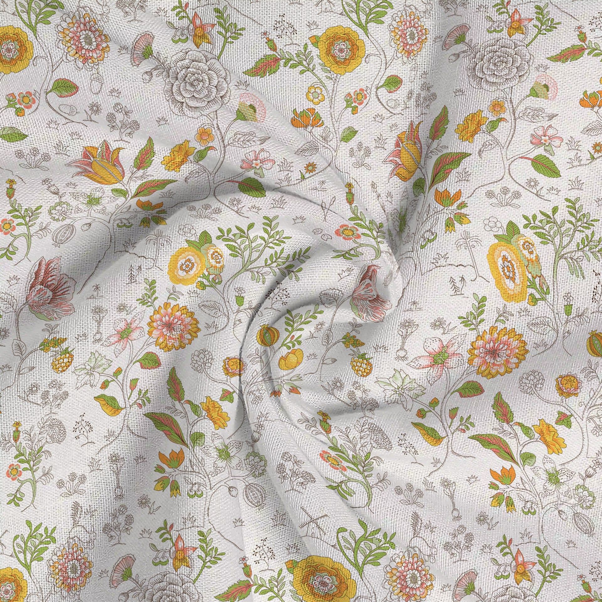 Floral 144 TC 100% Cotton Yellow Queen Bedsheet Set | Pure Nest
