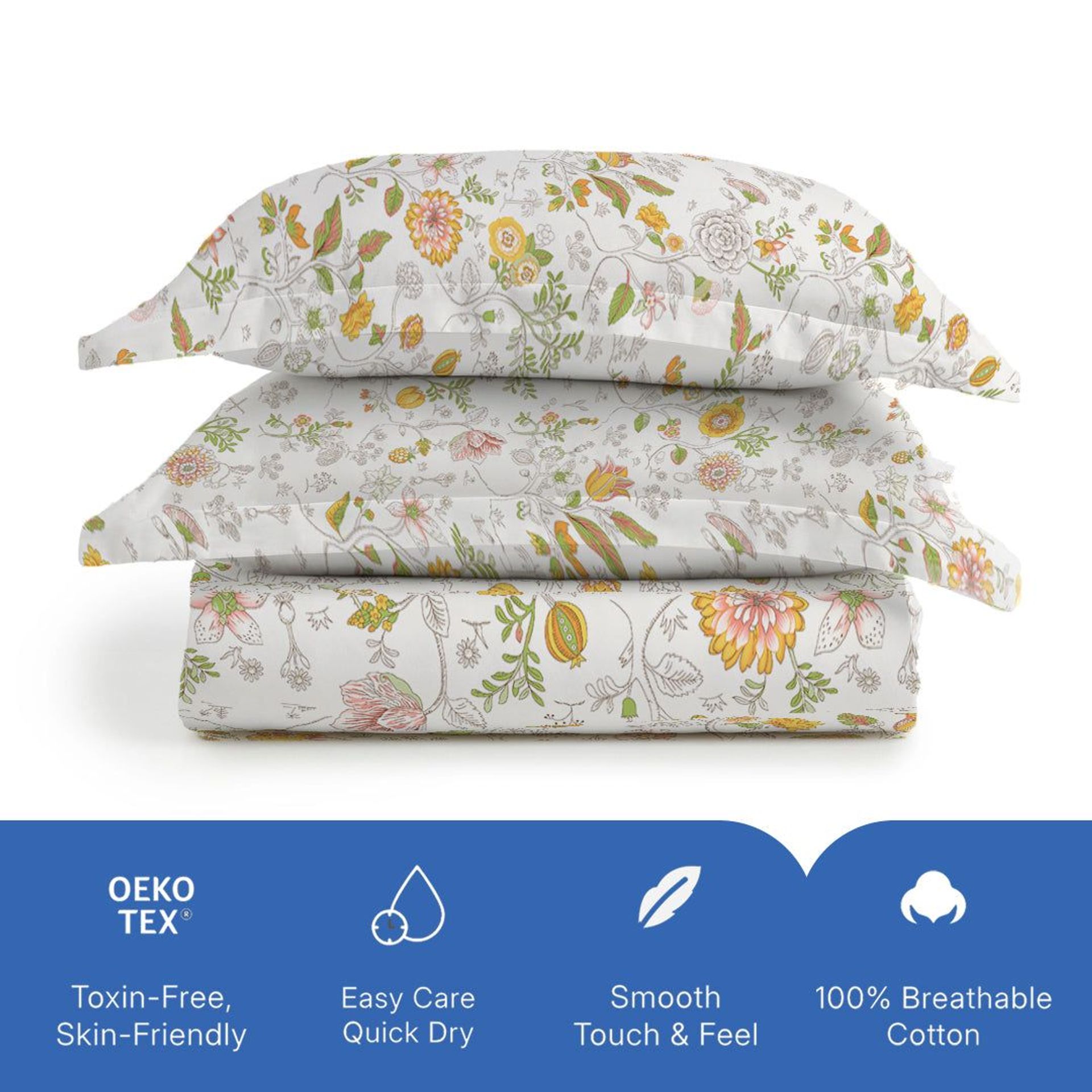 Floral 144 TC 100% Cotton Yellow Queen Bedsheet Set | Pure Nest